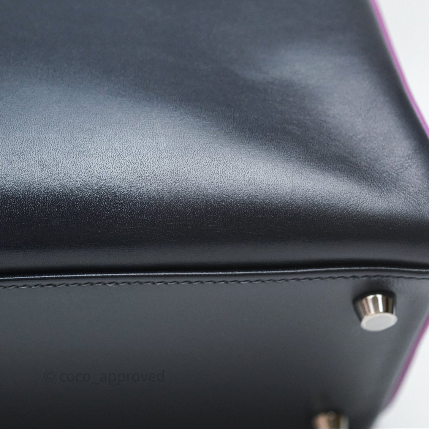 Hermès Vintage Kelly 32 Retourn Navy/Purple Box Leather Palladium Hardware