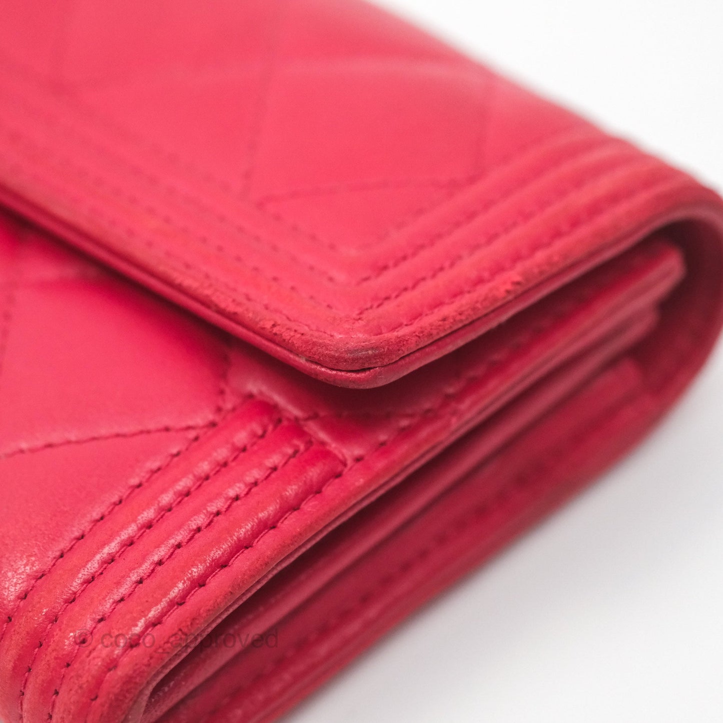 Chanel Quilted Boy Flap Long Wallet Red Lambskin Gold Hardware