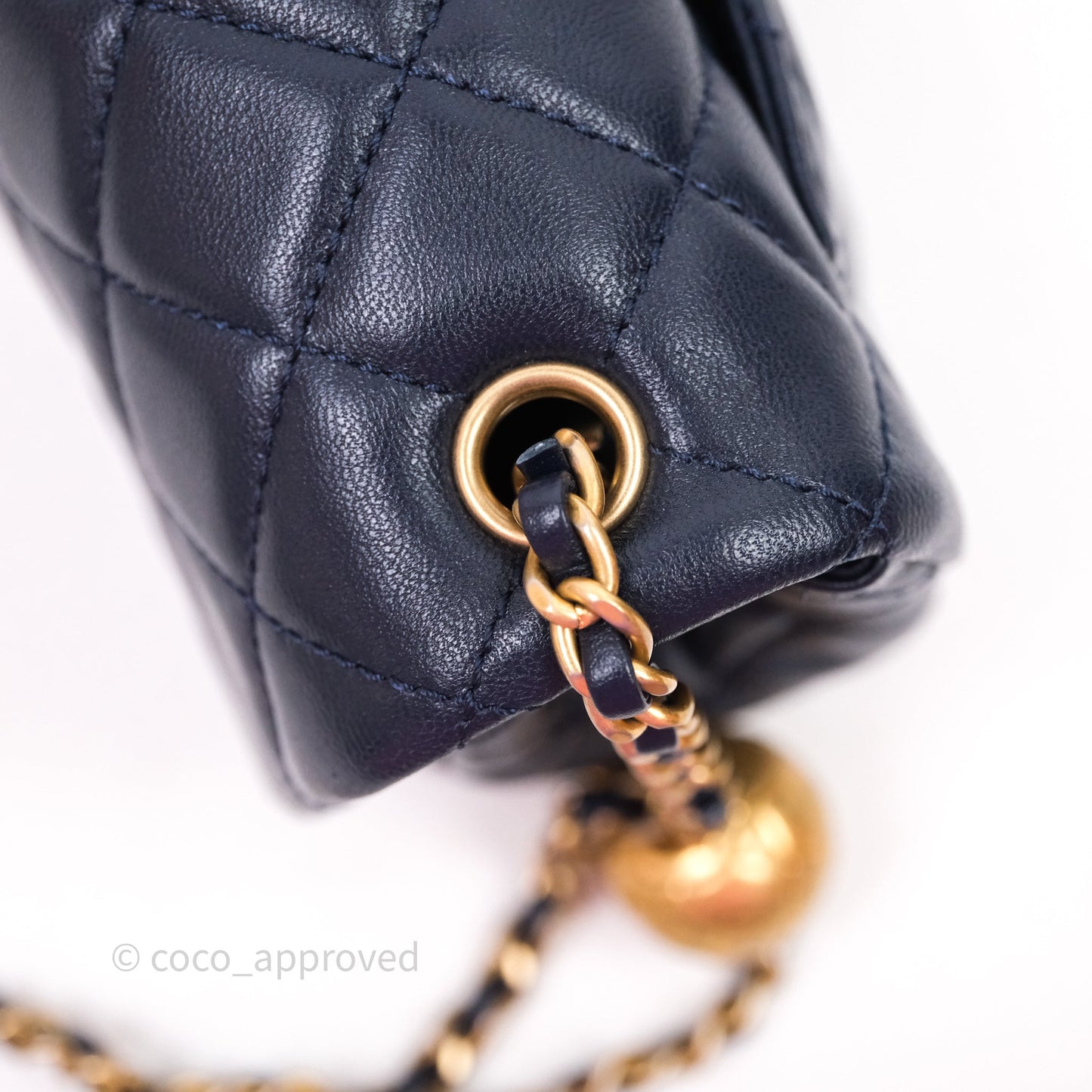 Chanel Mini Rectangular Pearl Crush Navy Lambskin Aged Gold Hardware