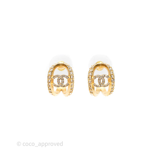 Chanel Hoop CC Crystal Earrings Gold Tone 22A