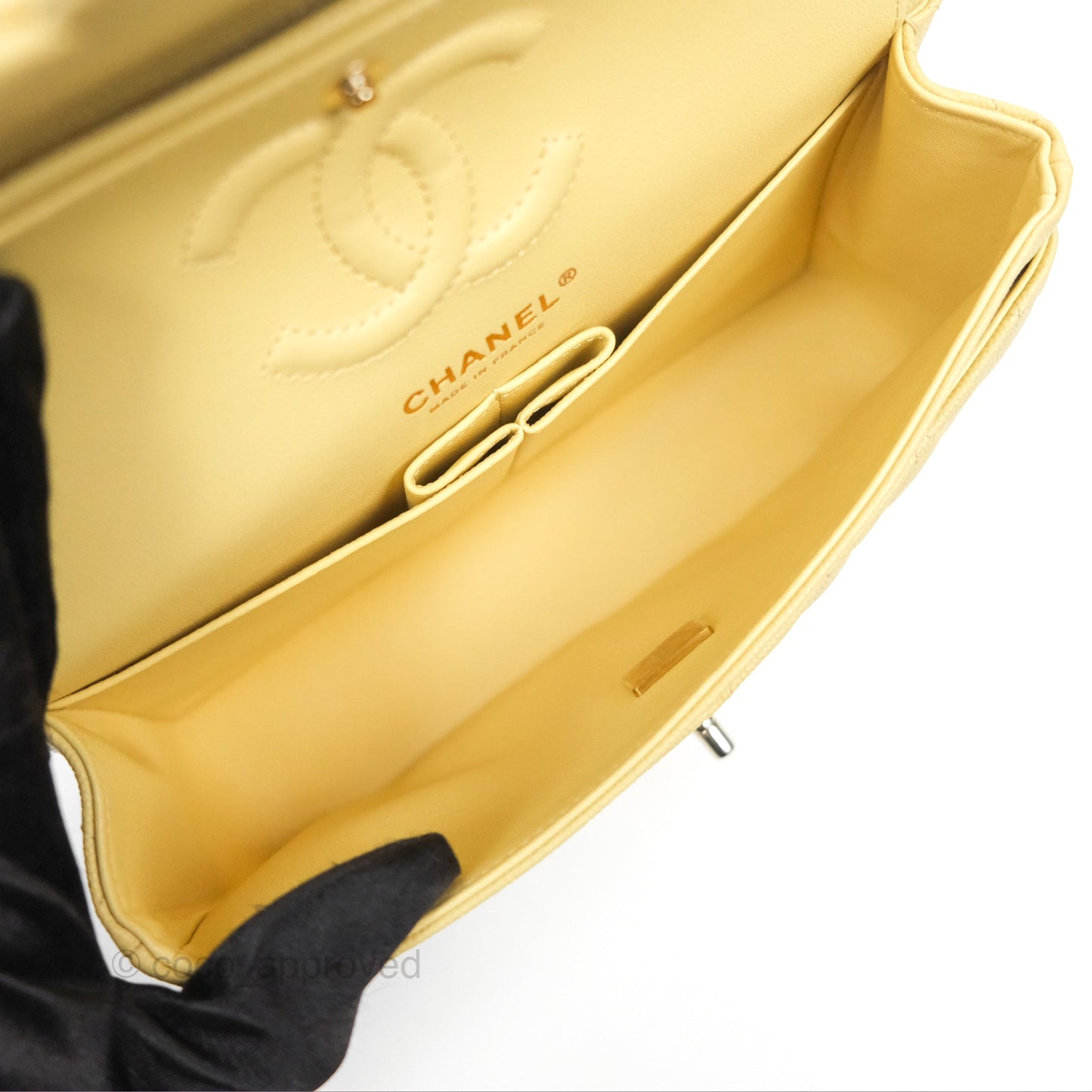 Chanel Small Classic Quilted Flap Yellow Caviar Gold Hardware