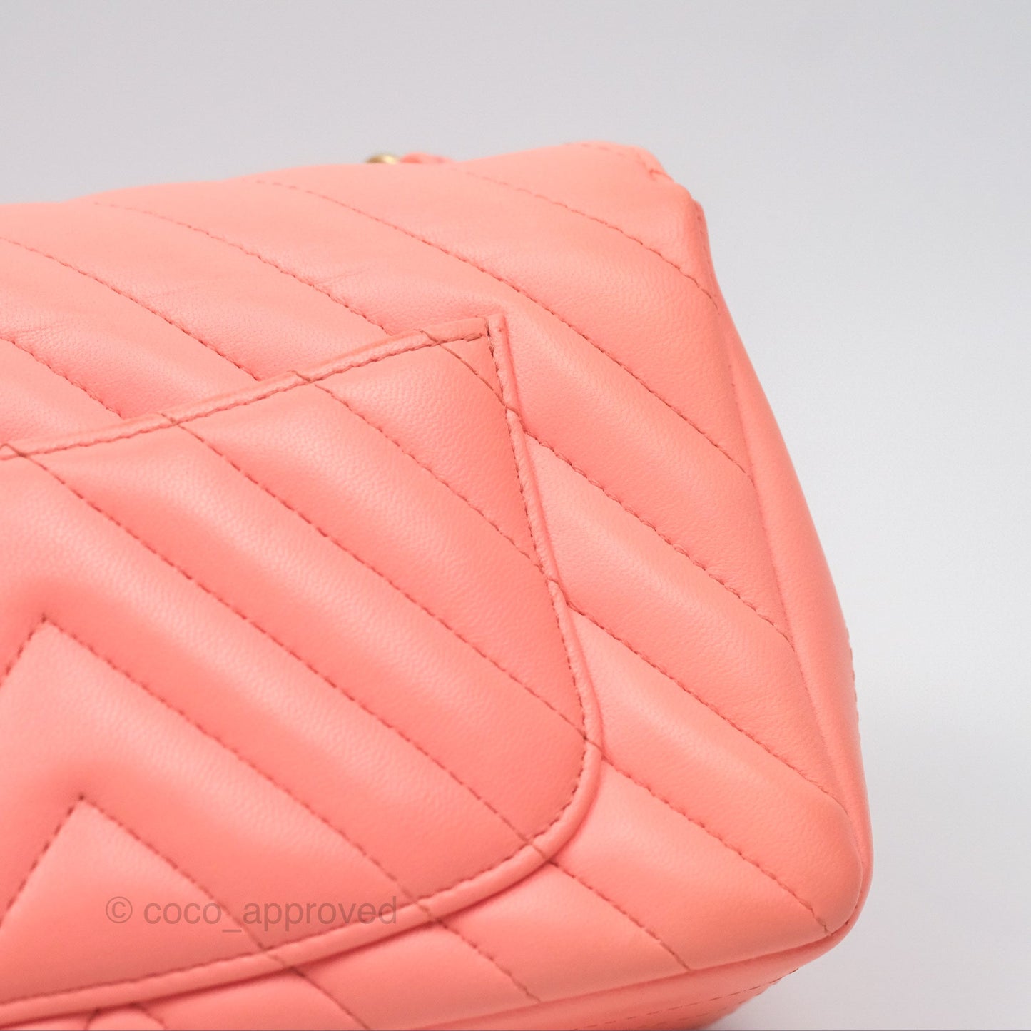 Chanel Chevron Mini Rectangular Flap Peach Pink Lambskin Aged Gold Hardware