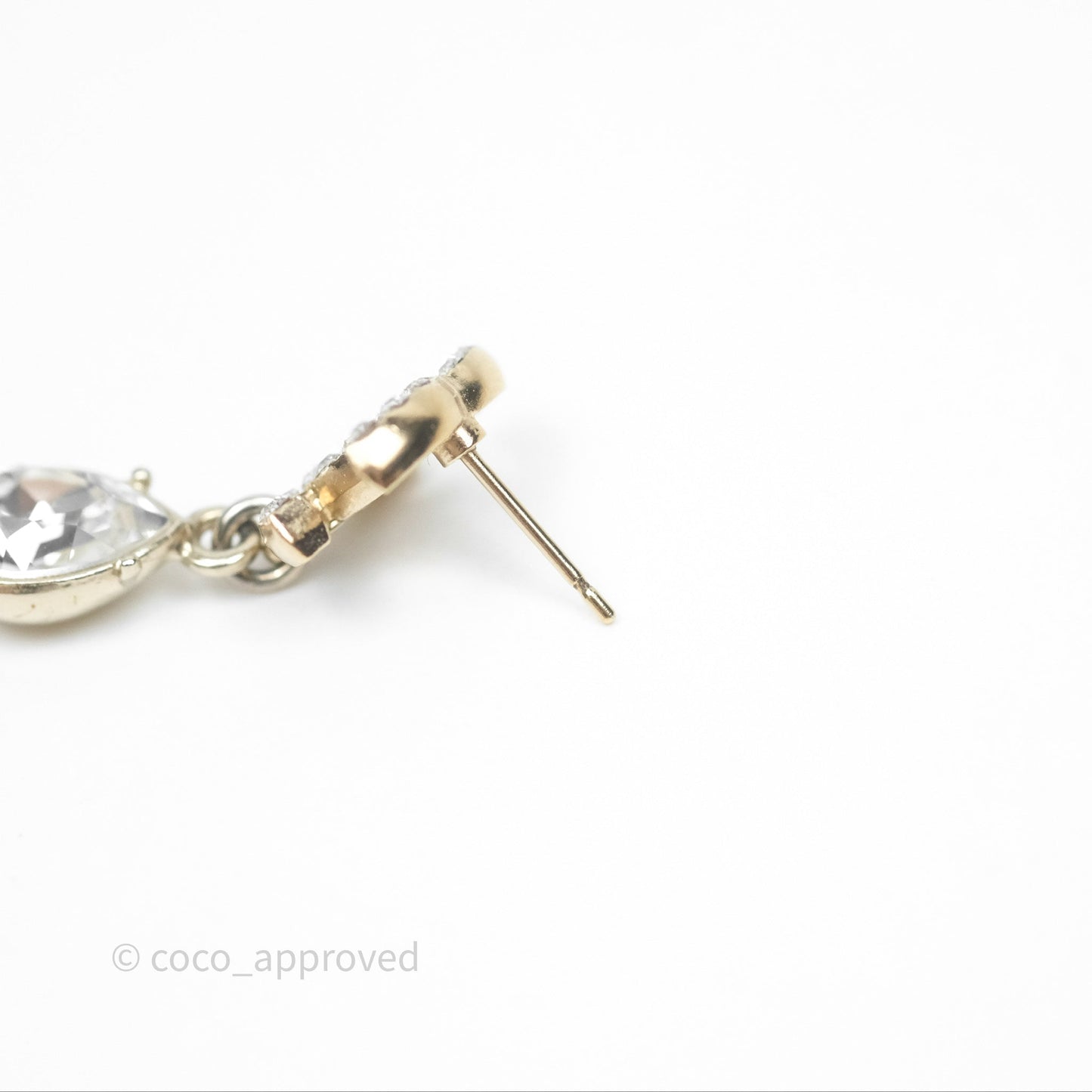 Chanel Crystal CC Drop Earrings Gold Tone 19A