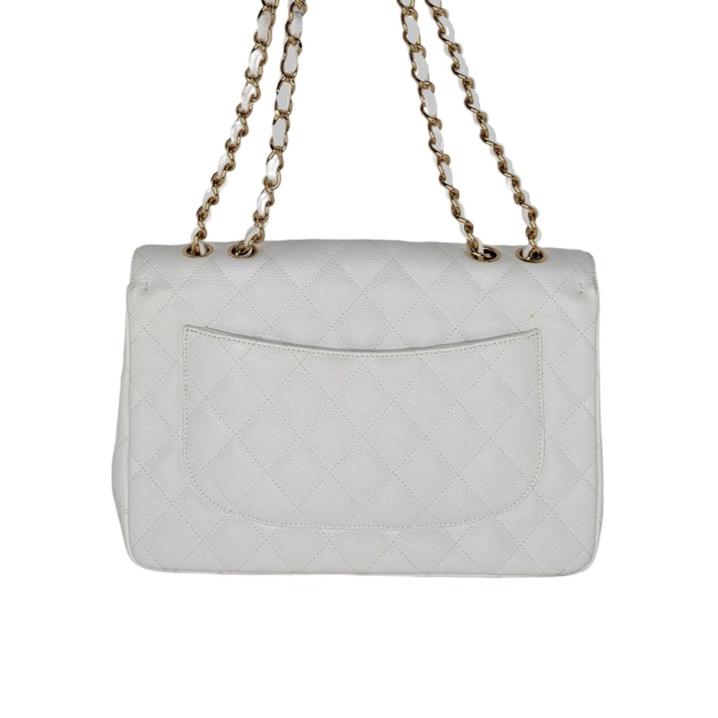 Luxury Chanel bag Vintage Classic Quilted Caviar Single White Jumbo Flap