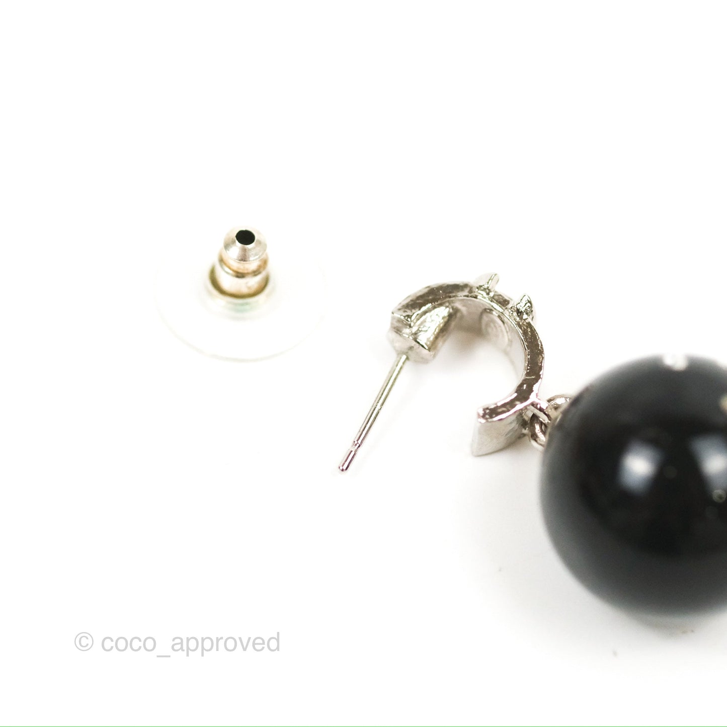 Chanel Resin Crystal CC Ball Drop Earrings Black