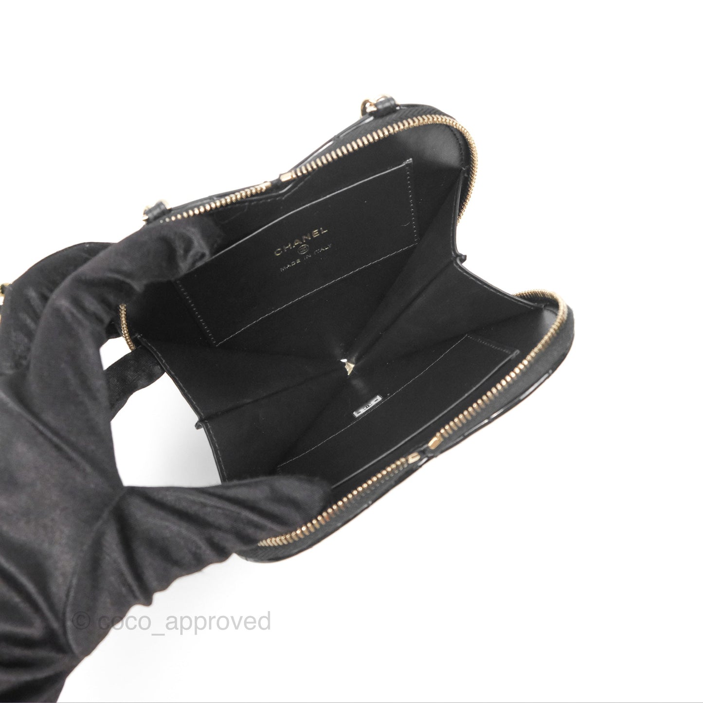 Chanel Heart Clutch with Chain with Coin Purse Black White Patent