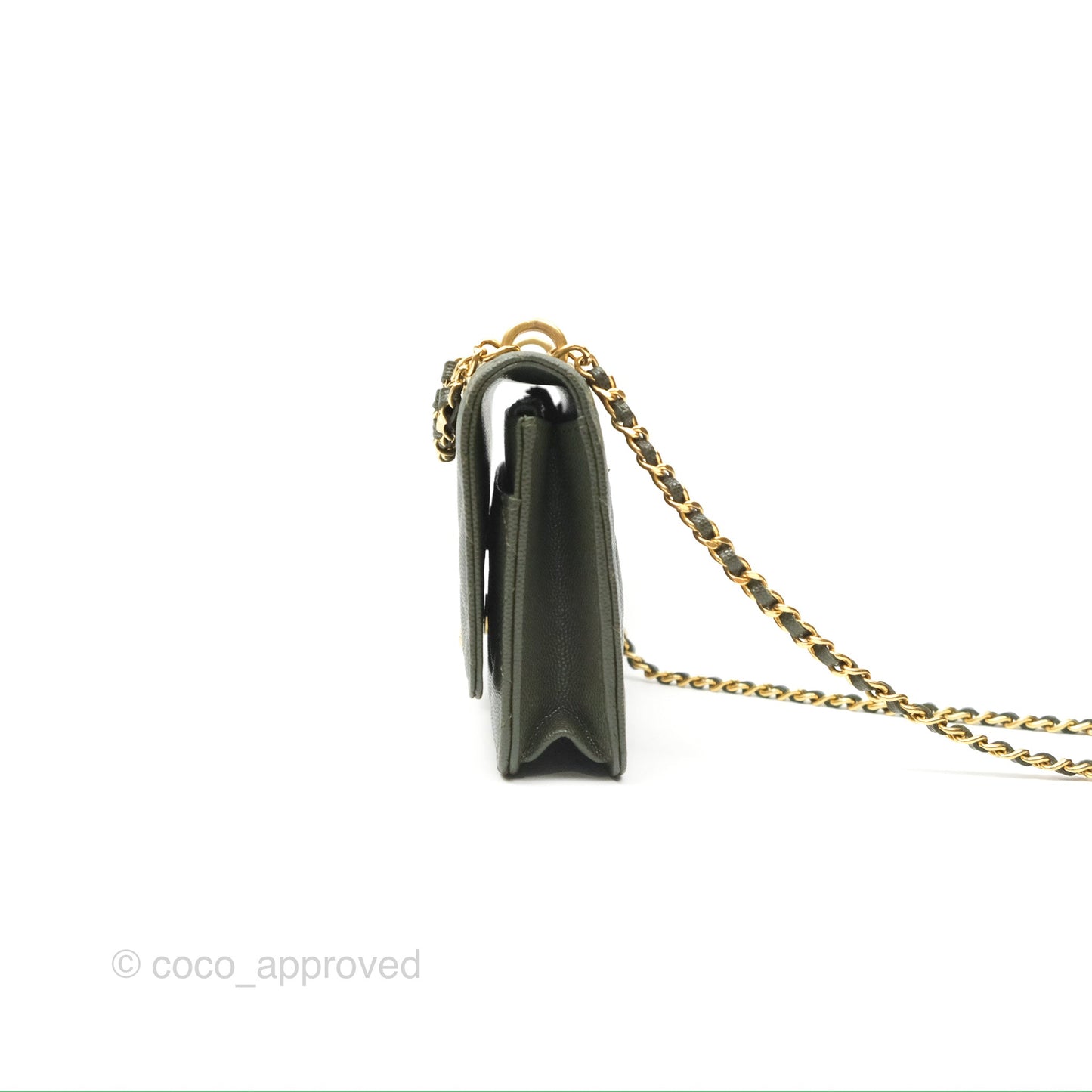 Chanel Coco First Wallet On Chain WOC Dark Olive Green Caviar Gold Hardware 22K
