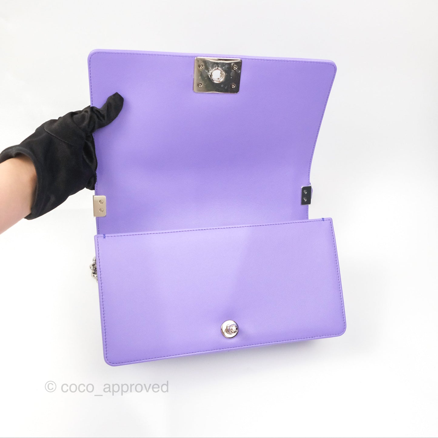 Chanel Quilted Medium Boy Purple Calfskin Silver Hardware