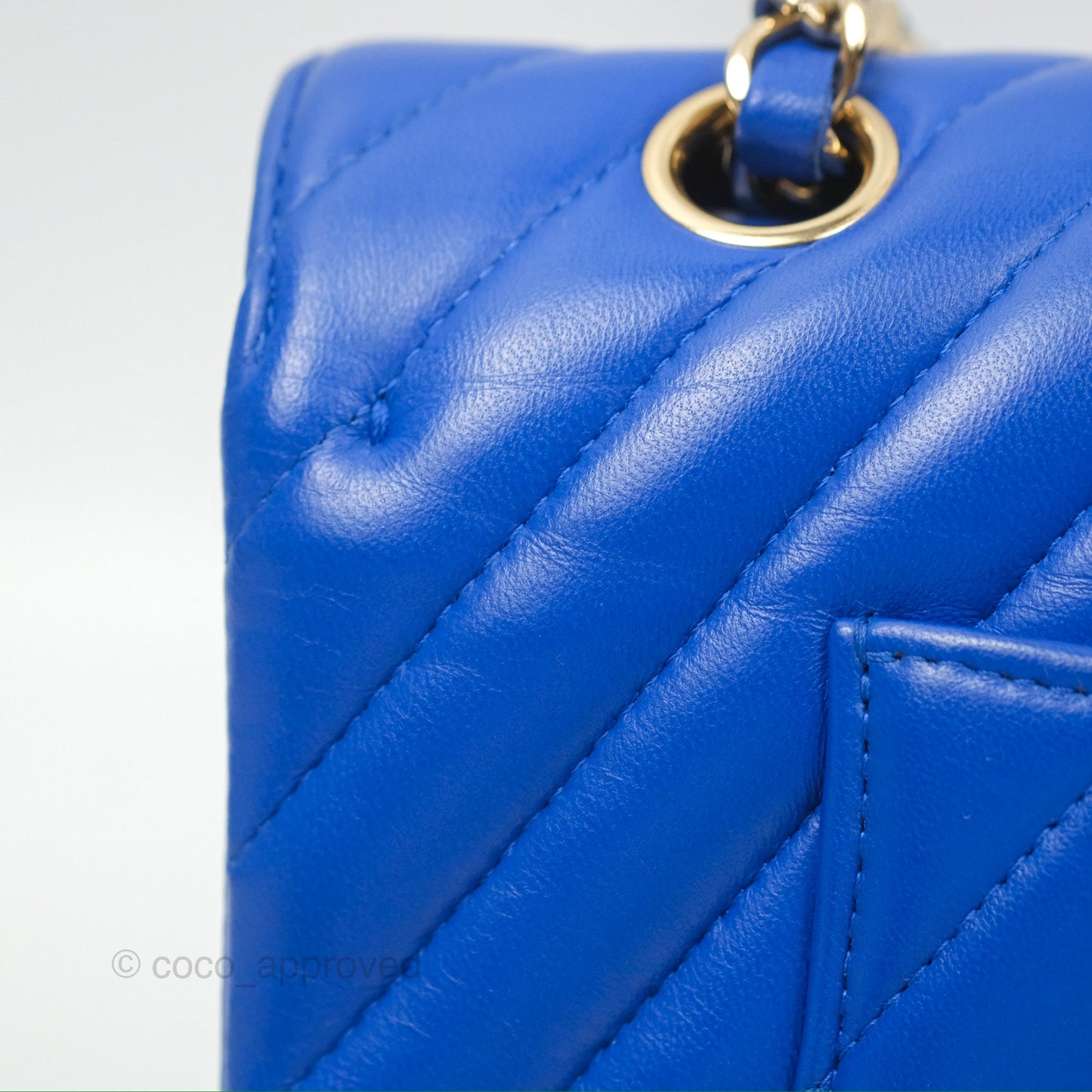 Chanel Medium Classic Flap Chevron Blue Lambskin Gold Hardware