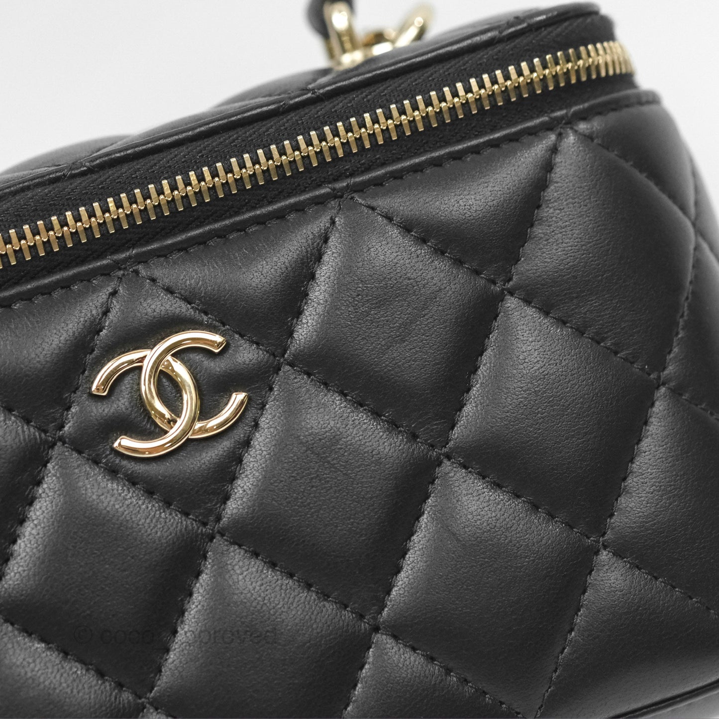 Chanel Vanity Rectangular Top Handle Black Lambskin Gold Hardware