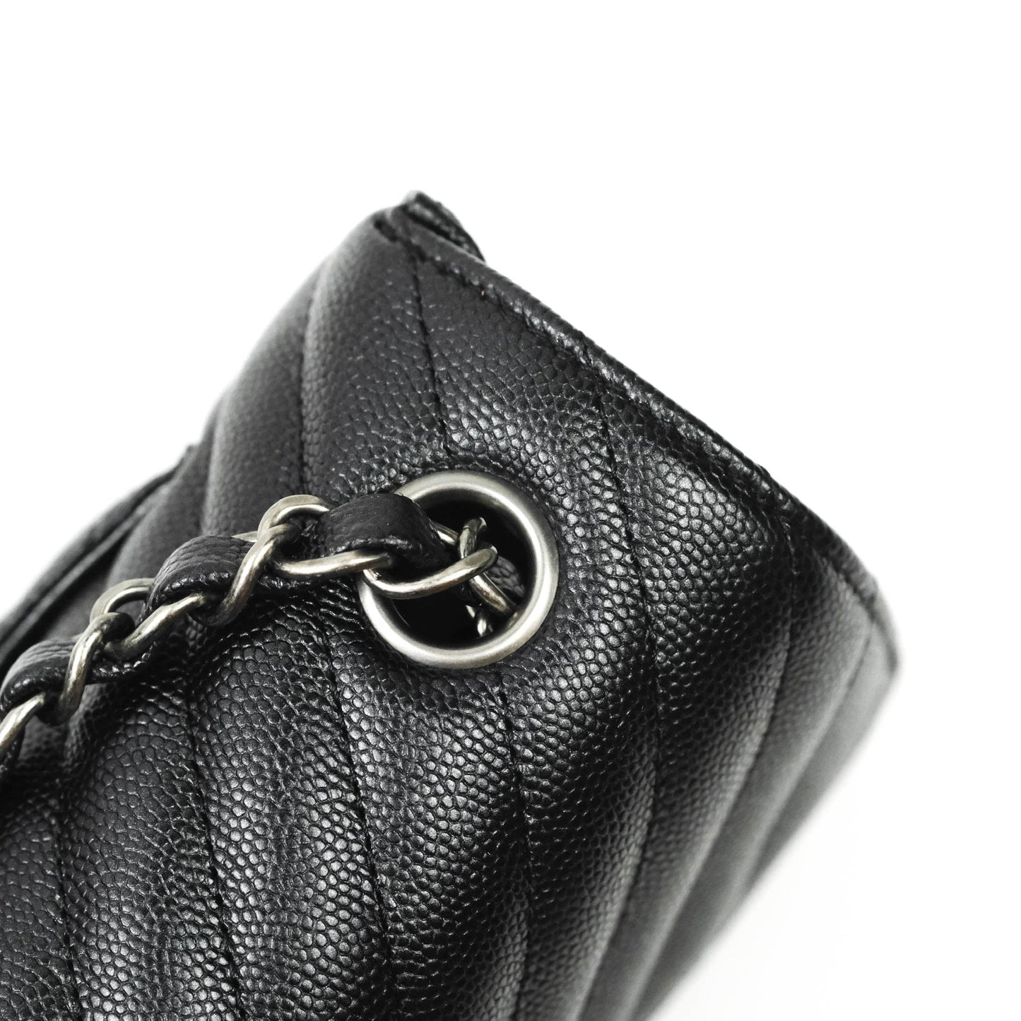 Chanel Chevron Mini Rectangular Flap Iridescent Black Caviar Ruthenium Hardware