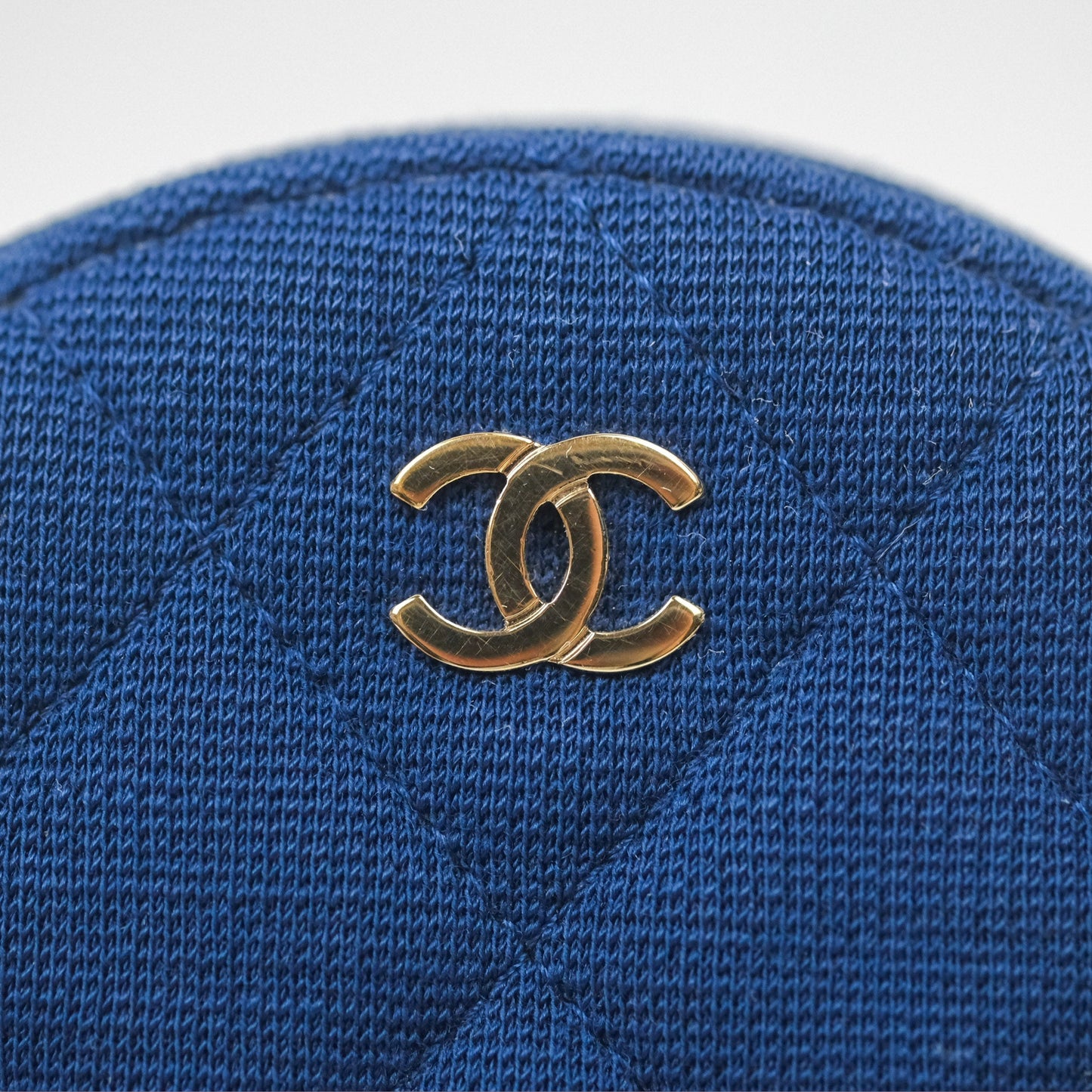 Chanel Classic Quilted Round Clutch With Chain Dark Blue Cotton Gold Hardware