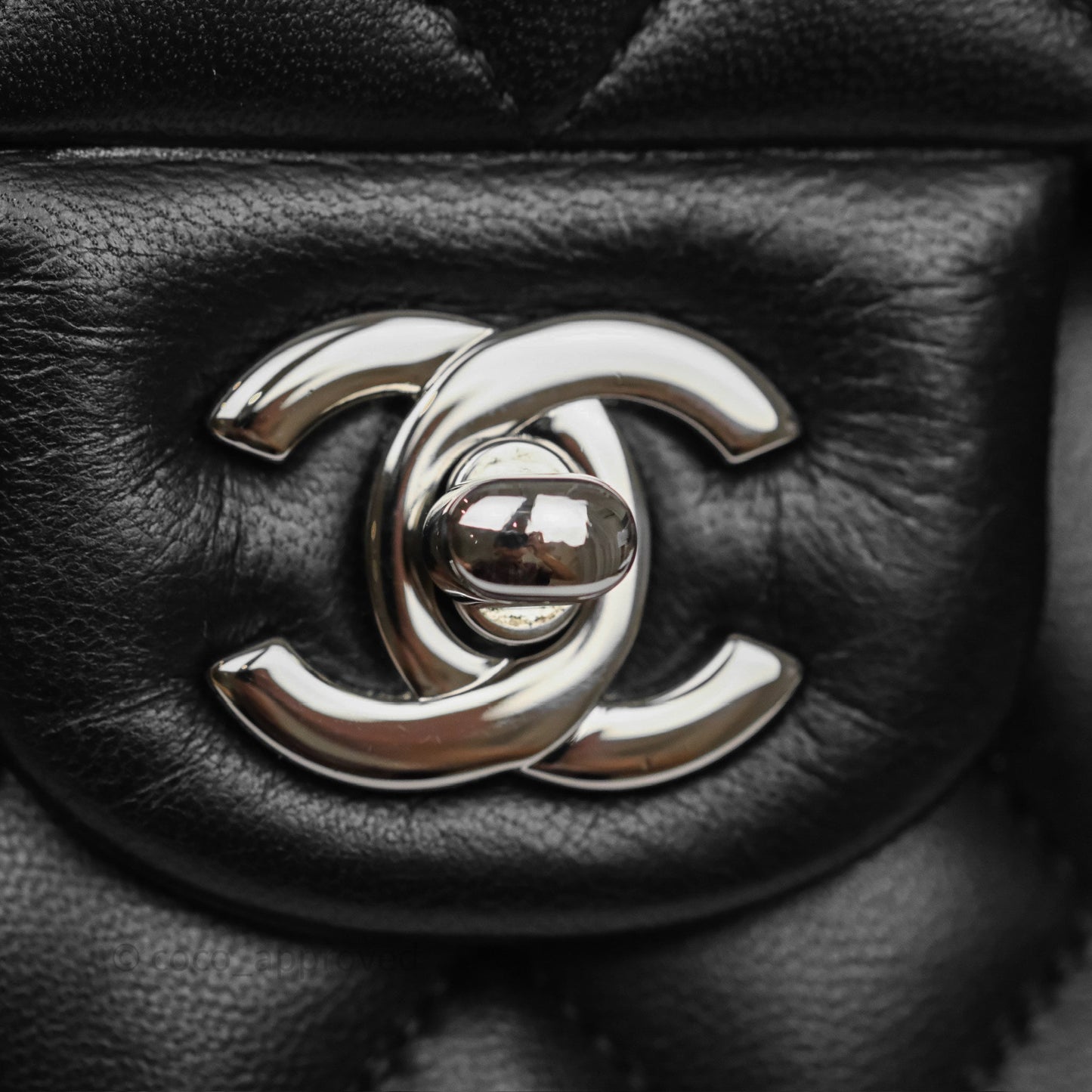 Chanel Classic M/L Medium Flap Quilted Black Lambskin Silver Hardware