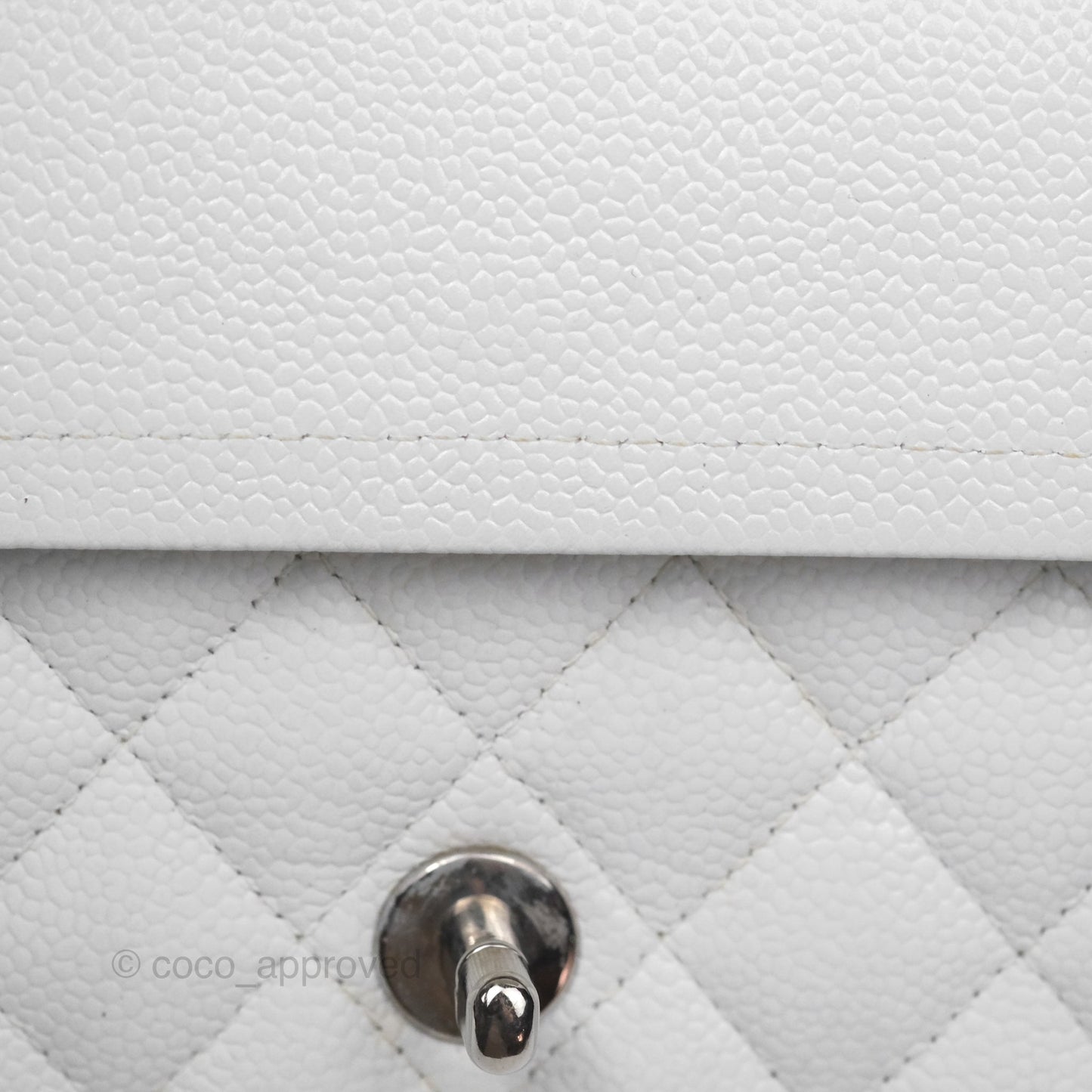 Chanel Classic M/L Medium Double Flap White Caviar Silver Hardware