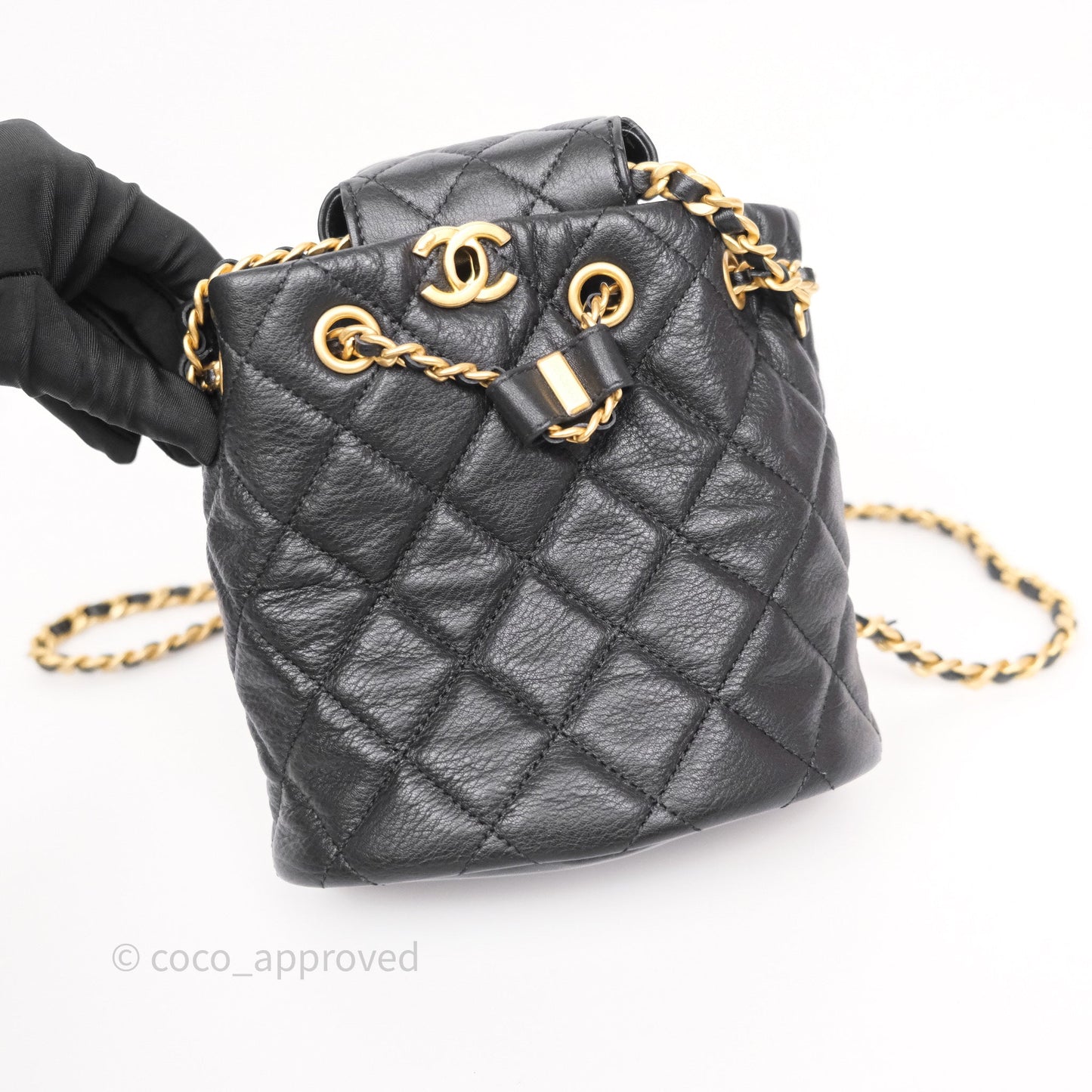 Chanel Mini Backpack Black Crumpled Calfskin Aged Gold Hardware 23A