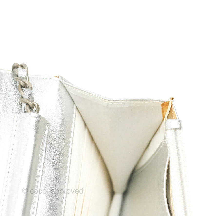 Chanel Vintage Wallet on Chain Silver Ice Cube Fabric