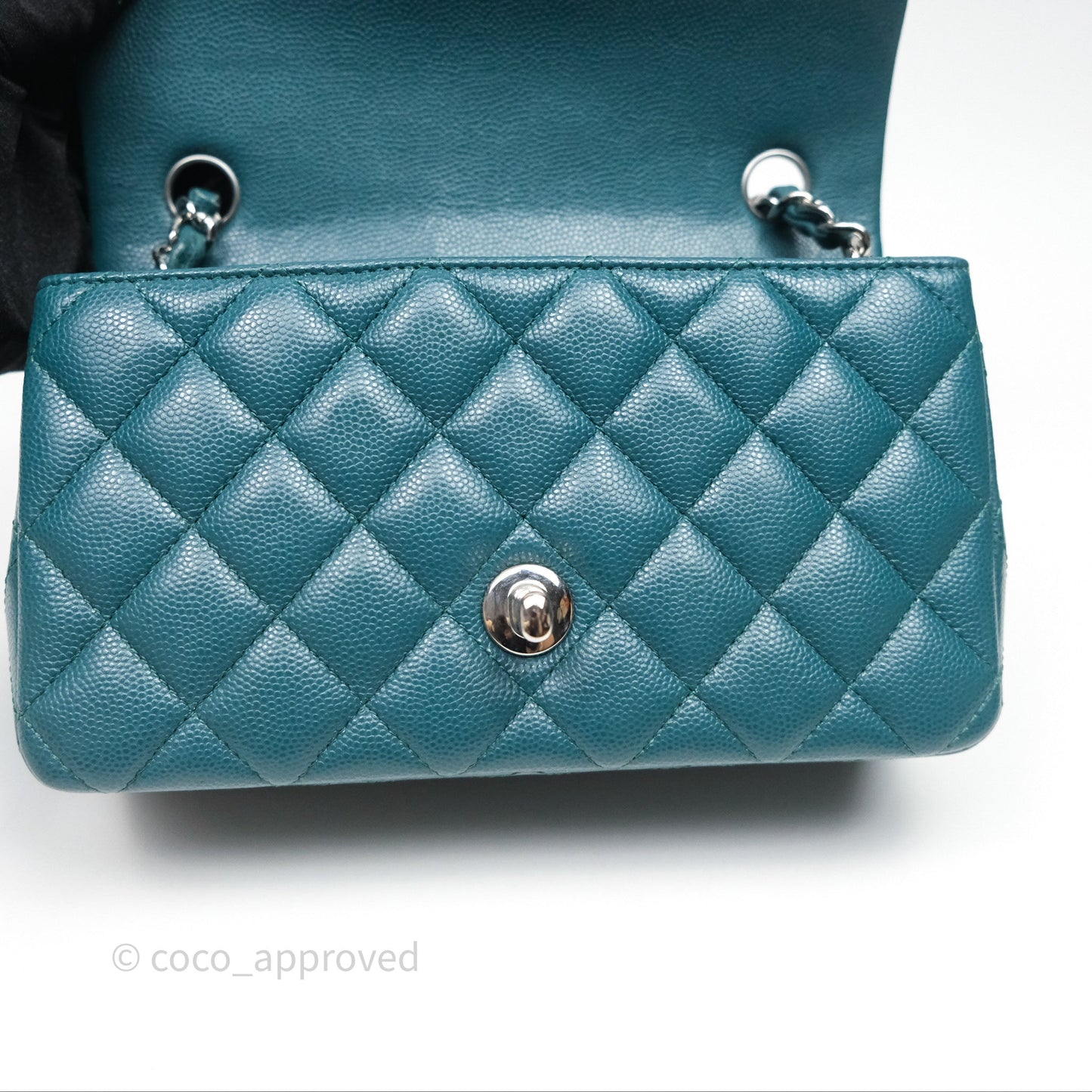 Chanel Quilted Mini Rectangular Green Caviar Silver Hardware