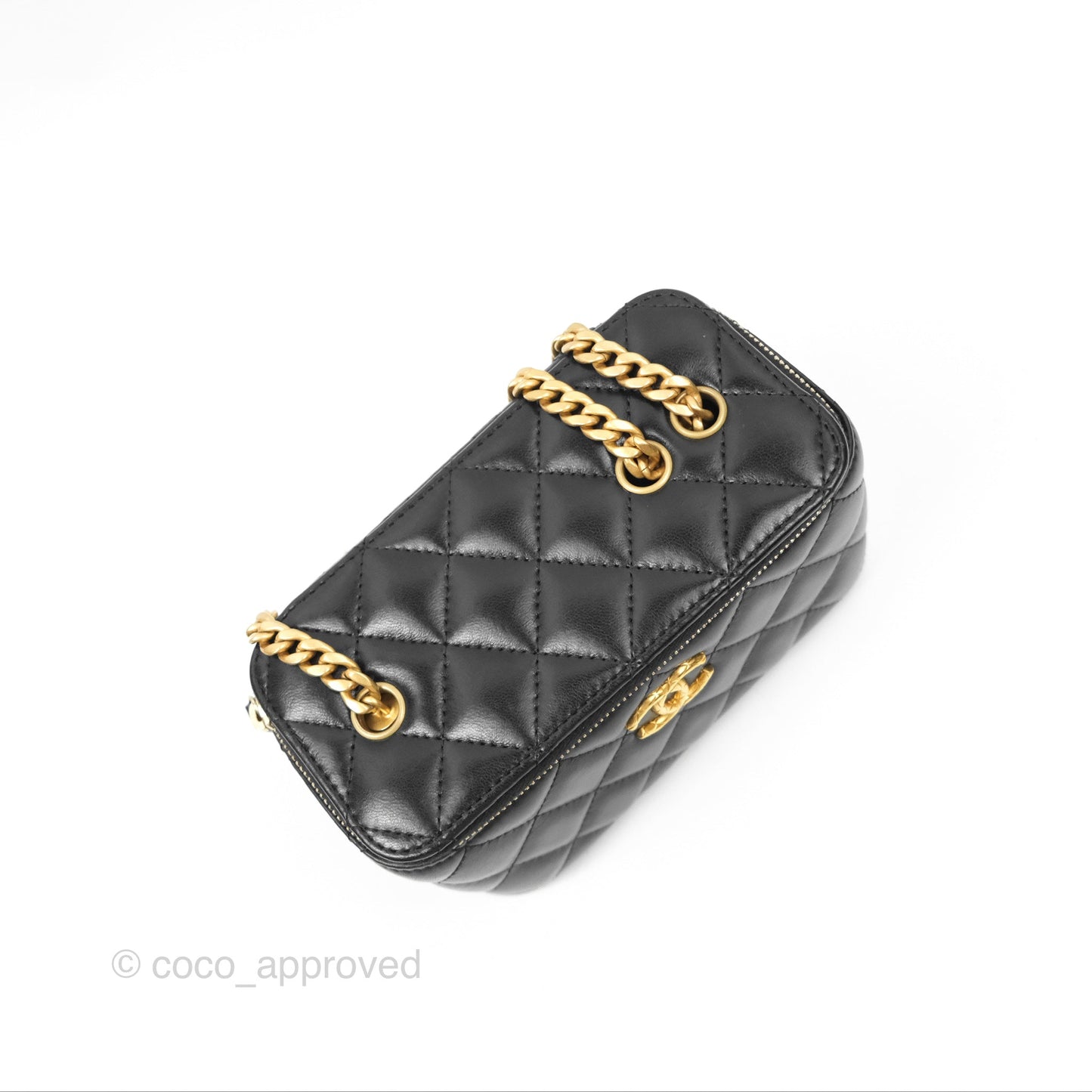 Chanel All Slide Vanity with Adjustable Chain Black Lambskin Aged Gold Hardware