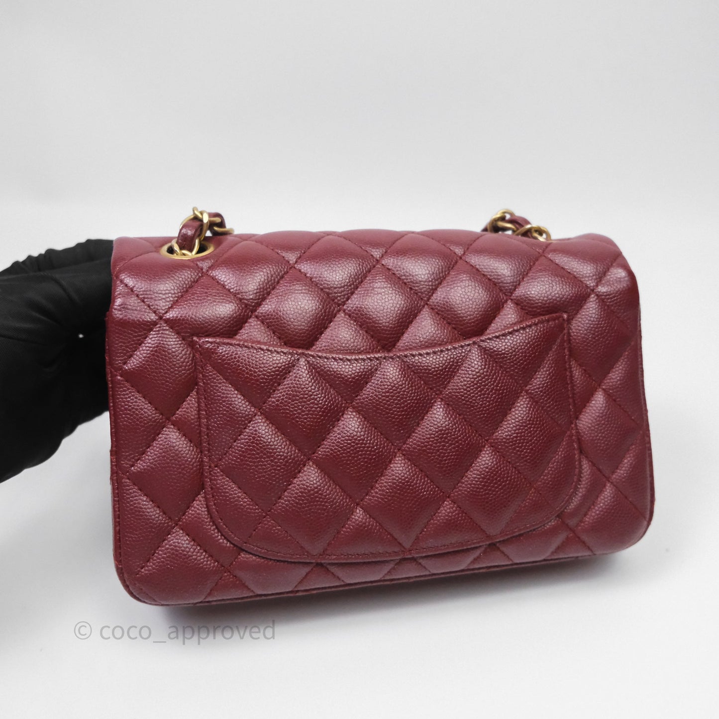 Chanel Classic Quilted Mini Rectangular Flap Burgundy Caviar Aged Gold Hardware