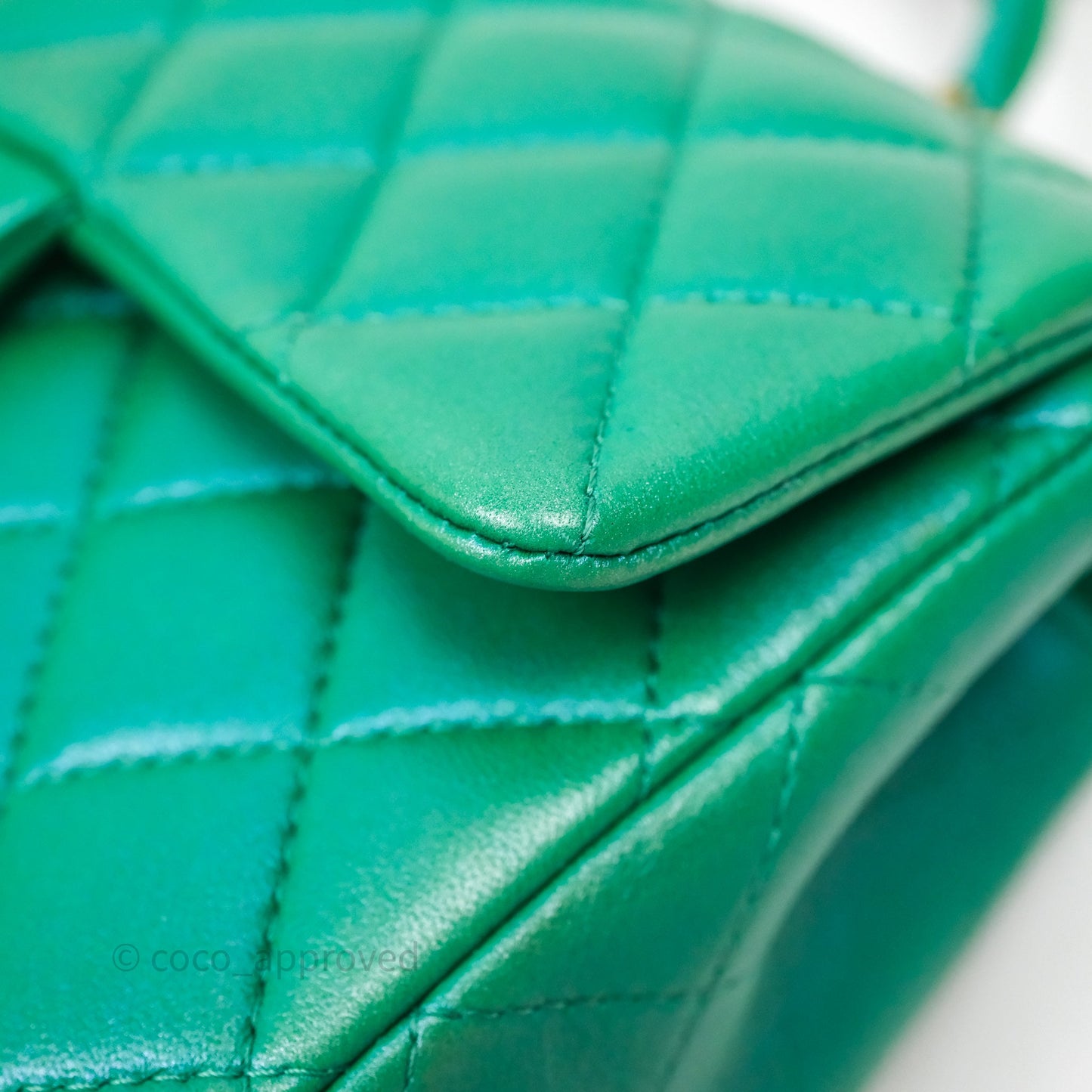 Chanel Top Handle Mini Rectangular Flap Bag Iridescent Green Lambskin Aged Gold Hardware