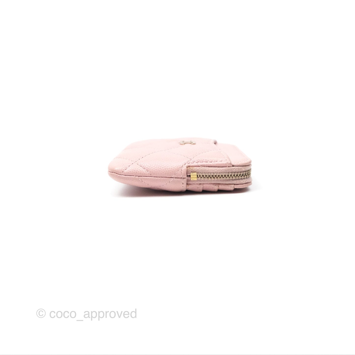 Chanel Quilted Classic Zip Card Holder Wallet Pink Caviar Gold Hardware