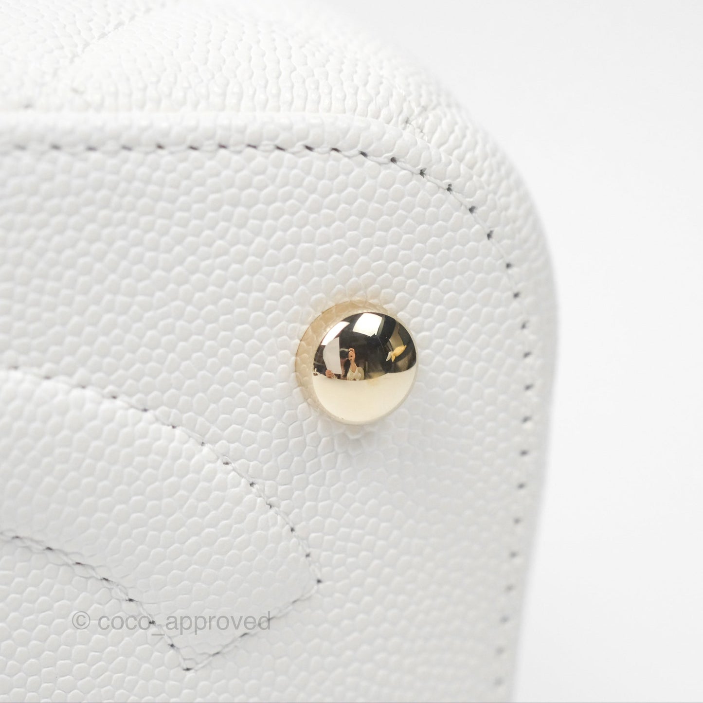 Chanel Quilted Top Handle Vanity Case White Caviar Gold Hardware