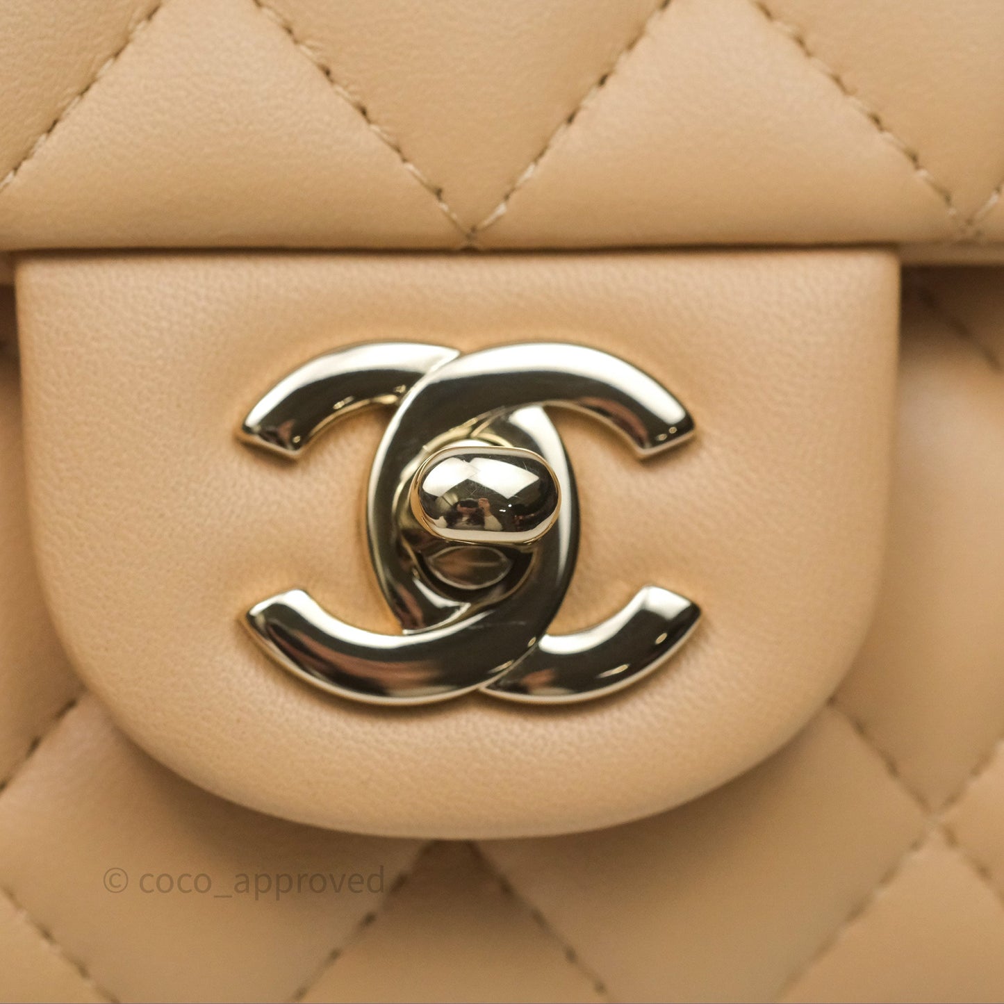 Chanel Mini Rectangular Quilted Beige Lambskin Gold Hardware