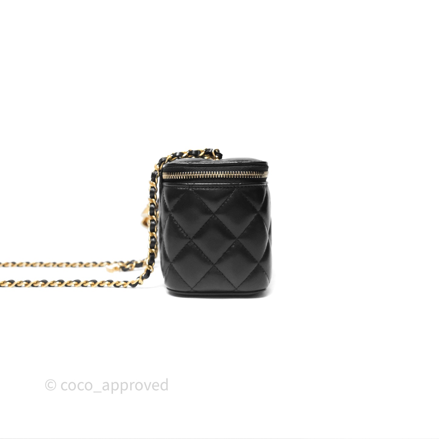 Chanel Vanity with Enamel CC Adjustable Chain Black Lambskin Aged Gold Hardware 24A