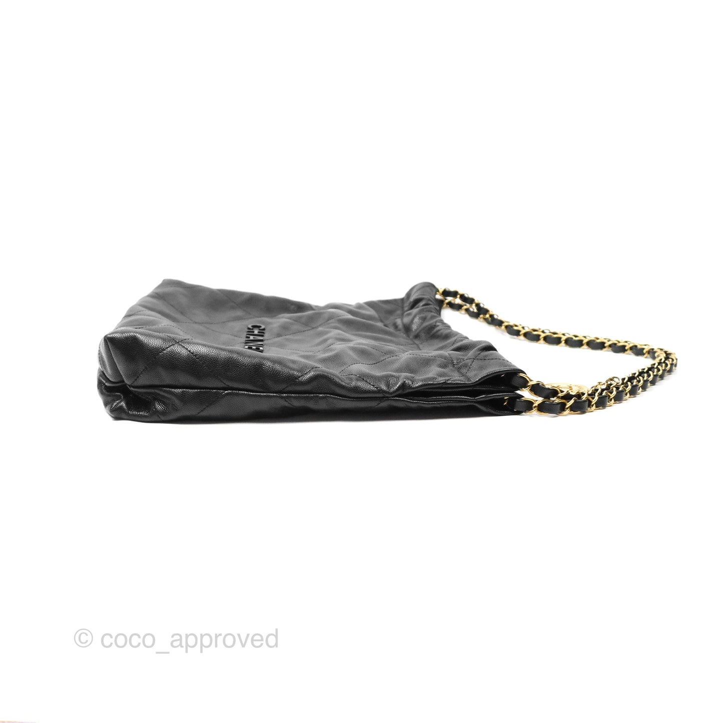 Chanel 22 Small Black Shiny Caviar Aged Gold Hardware