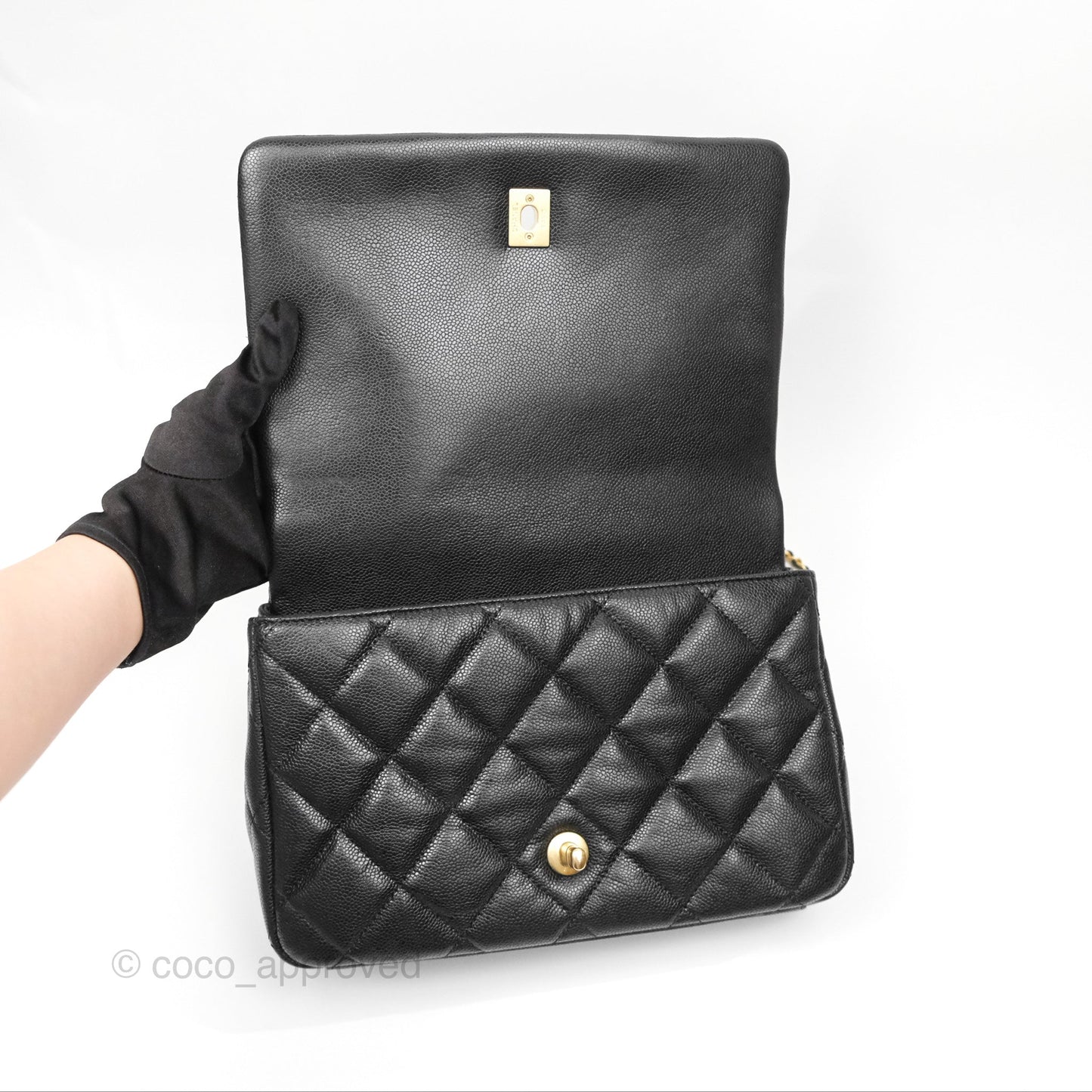 Chanel Chain Around Flap Bag Black Caviar Aged Gold Hardware 22B