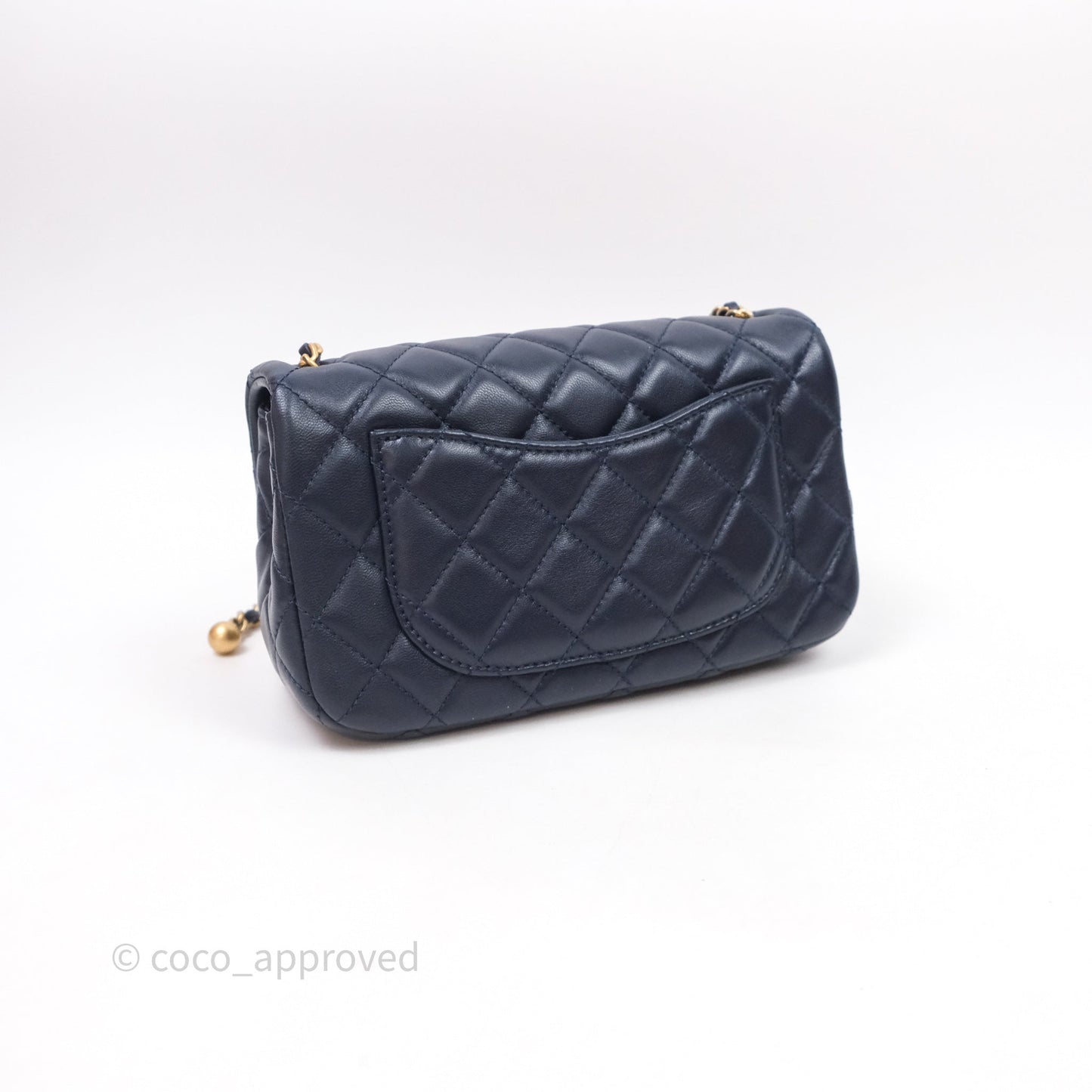 Chanel Mini Rectangular Pearl Crush Navy Lambskin Aged Gold Hardware
