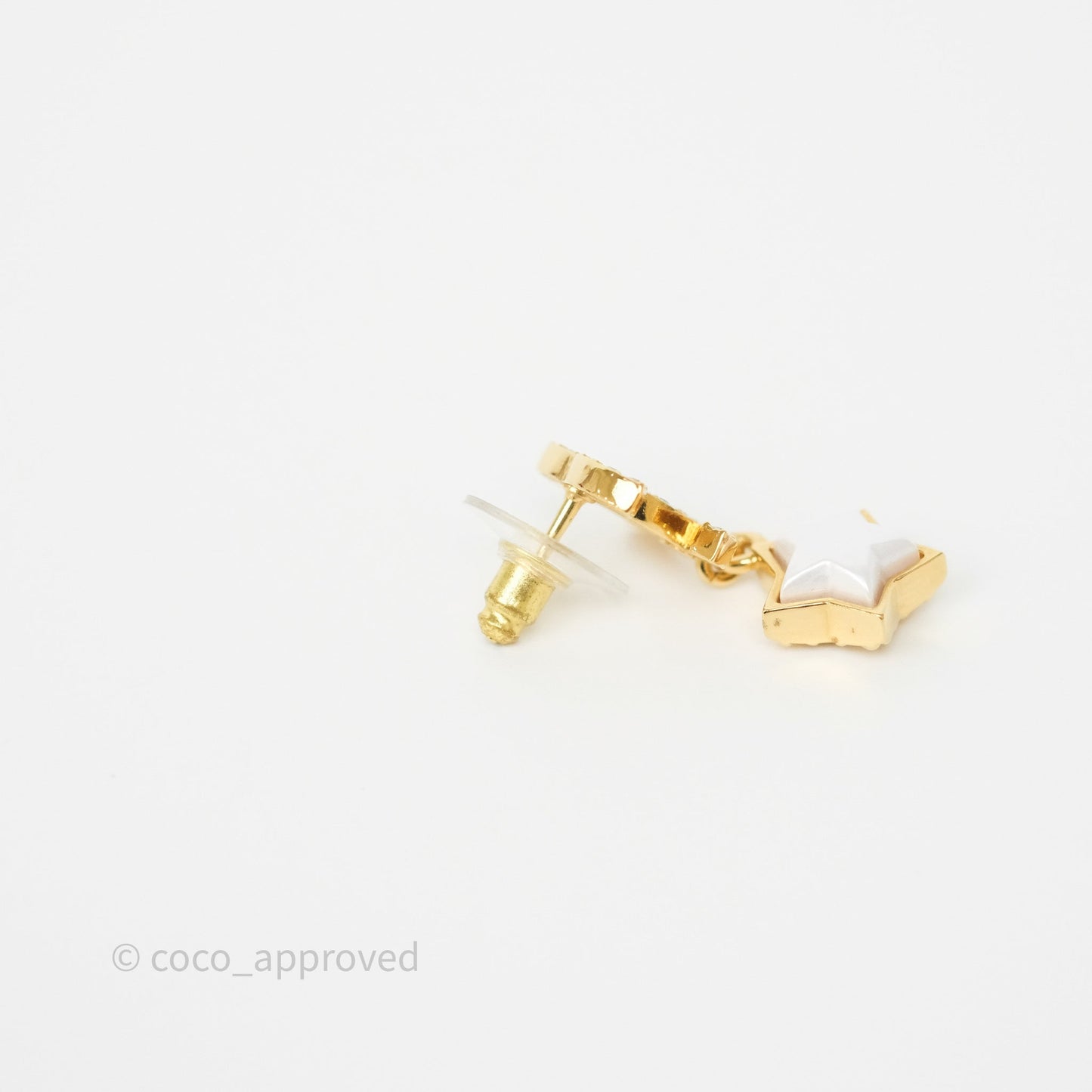 Chanel Crystal CC Star Drop Earrings Gold Tone 24C
