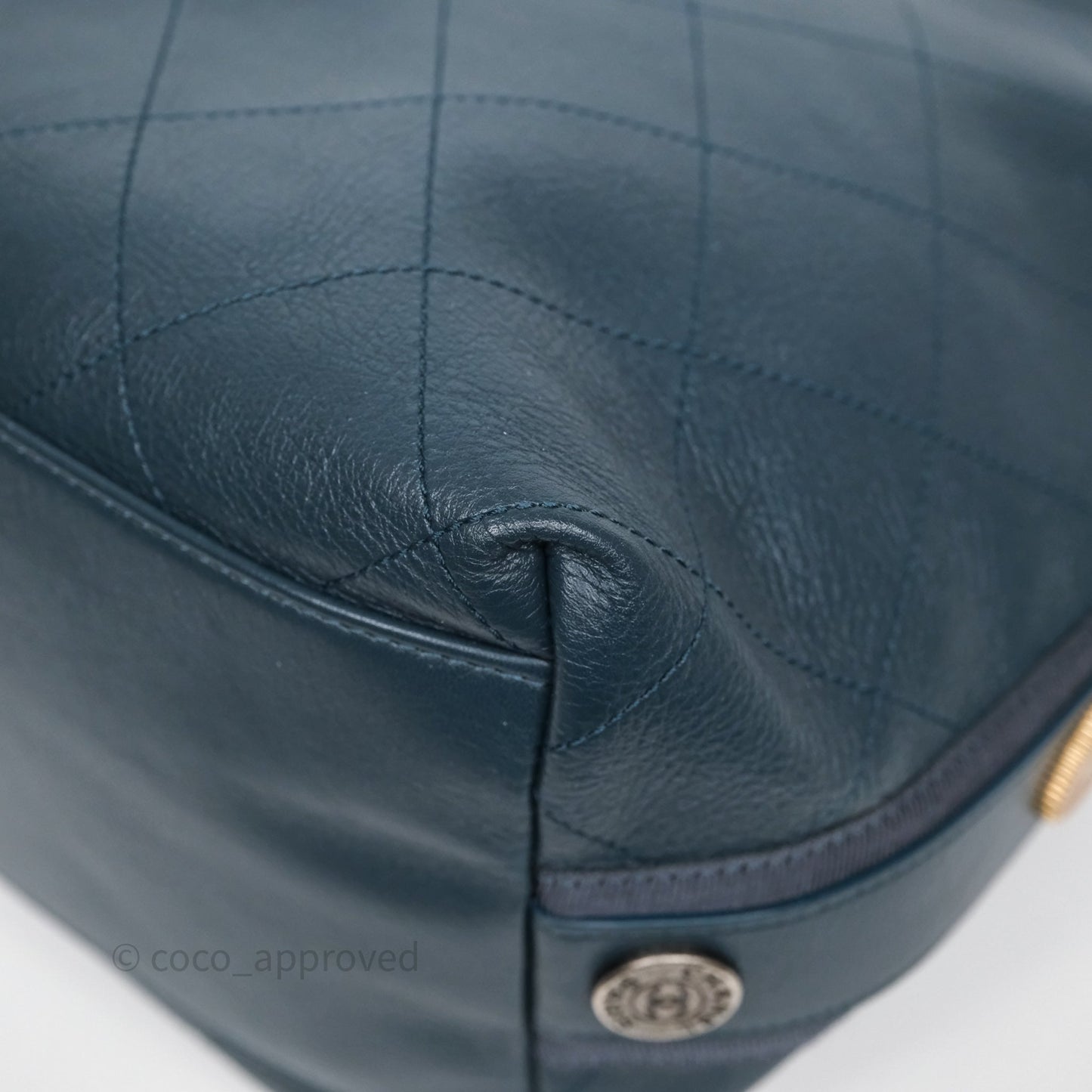 Chanel Button Up Hobo Bag Quilted Teal Calfskin Aged Gold Hardware