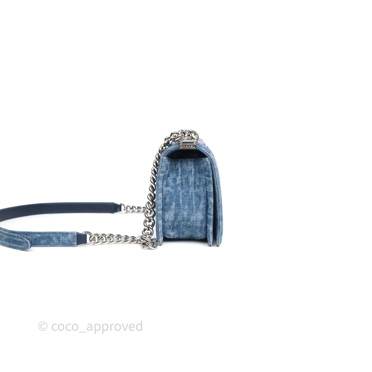 Chanel Medium Boy Blue Denim Tweed Silver Hardware