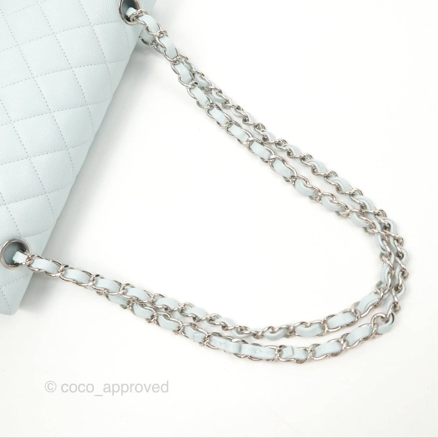 Chanel Medium Classic Flap Quilted Pale Blue Caviar Silver Hardware