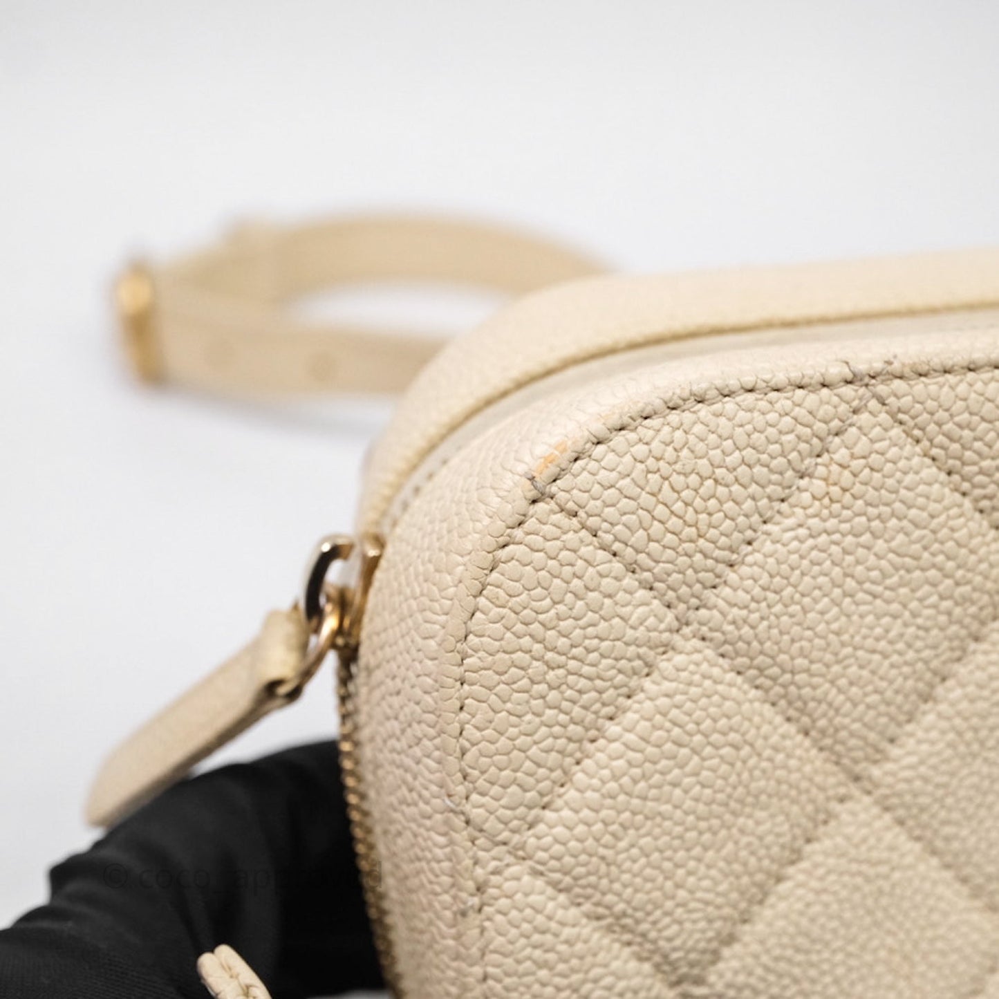 Chanel Quilted Caviar Waist Bag Ivory Aged Gold Hardware