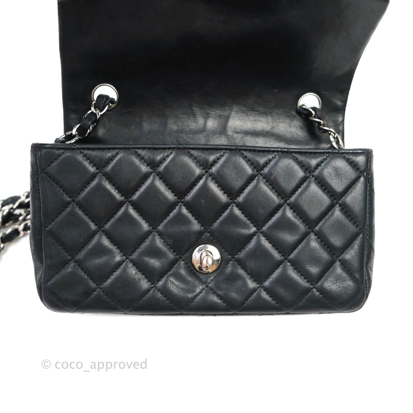 Chanel Classic Quilted Mini Rectangular Flap Black Lambskin Silver Hardware