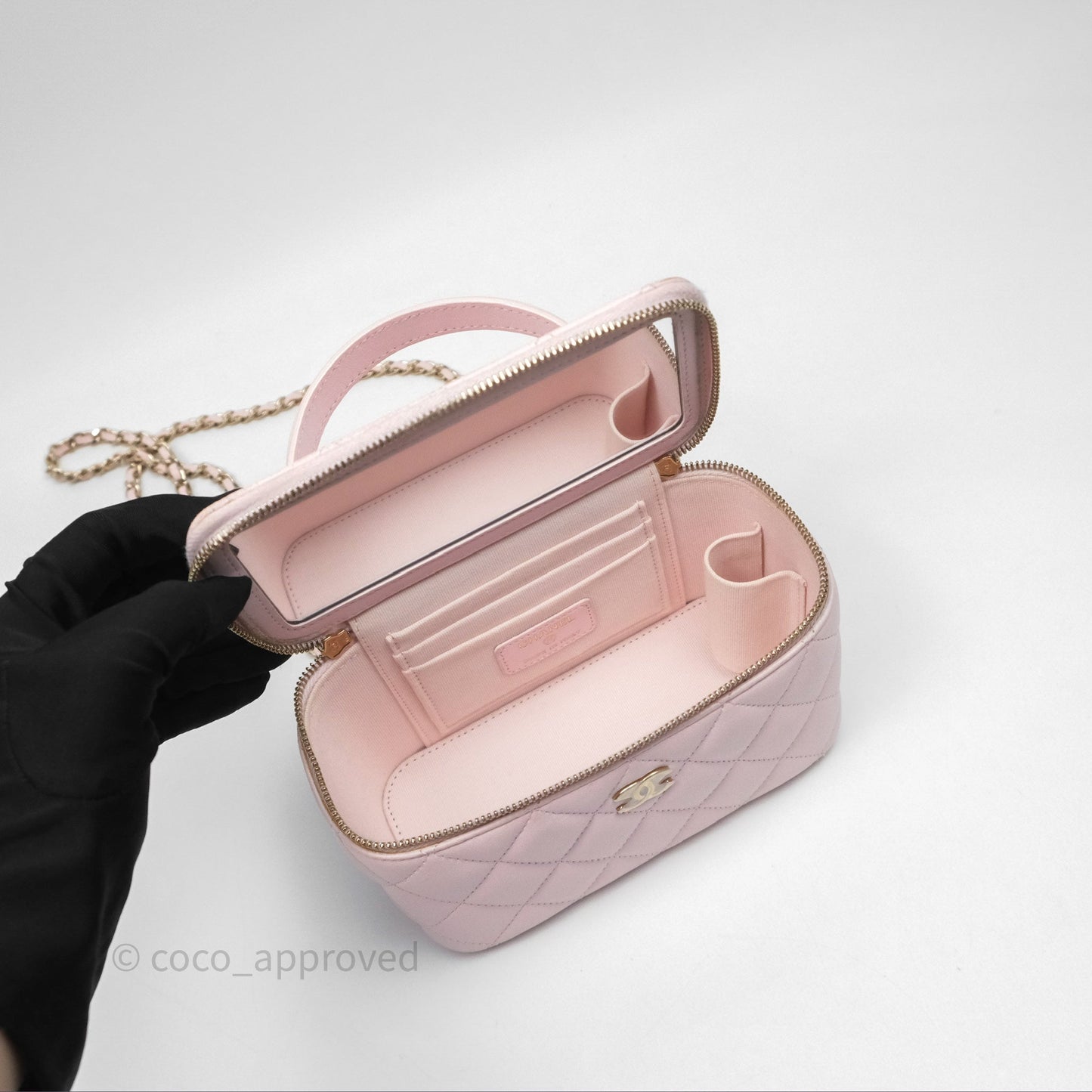 Chanel Vanity Rectangular Top Handle Light Pink Lambskin Gold Hardware