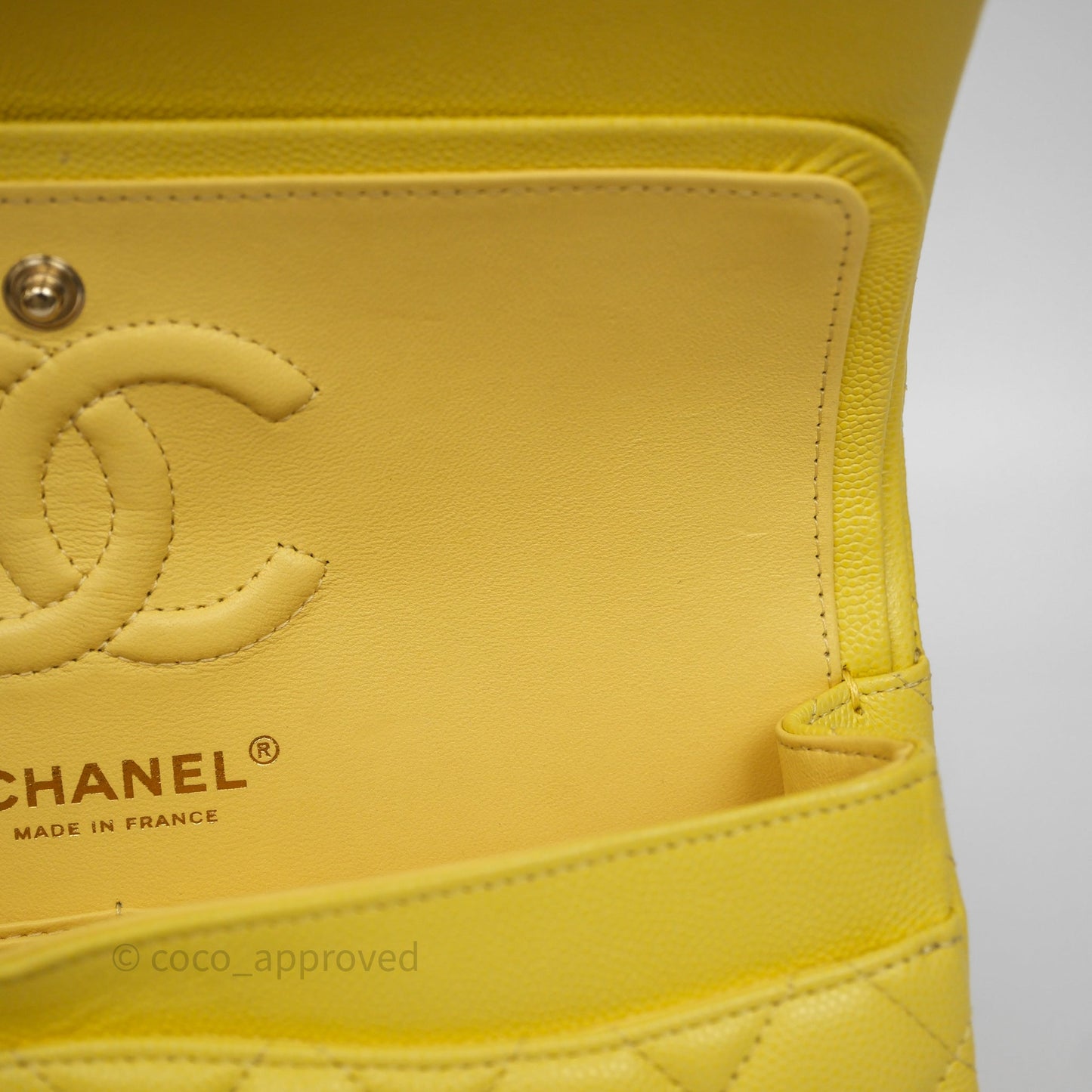 Chanel Small Classic Flap Quilted Yellow Caviar Gold Hardware