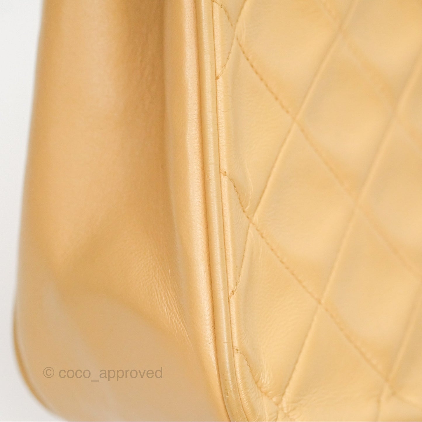 Chanel Vintage Round Flap Bag Quilted Beige Lambskin Gold Hardware