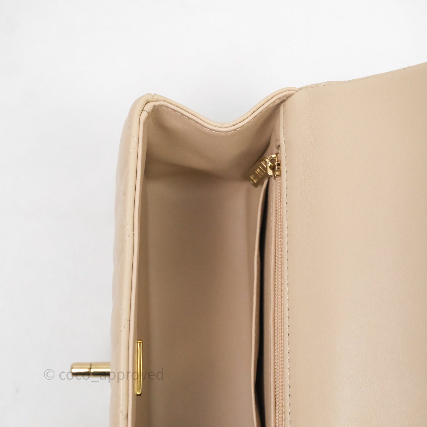 Chanel Top Handle Mini Rectangular Flap Beige Lambskin Shiny Gold Hardware