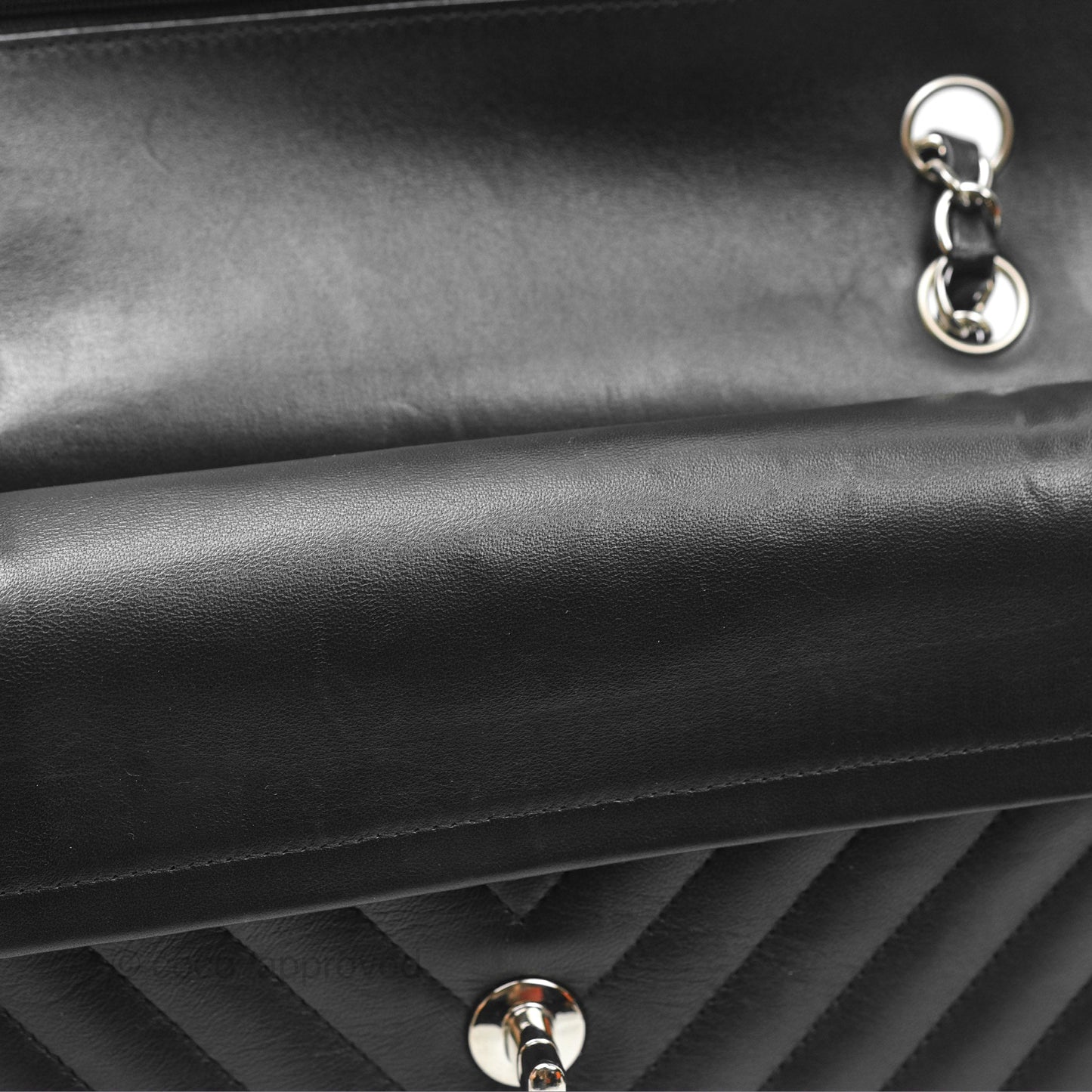 Chanel Small Classic Chevron Flap Black Lambskin Silver Hardware