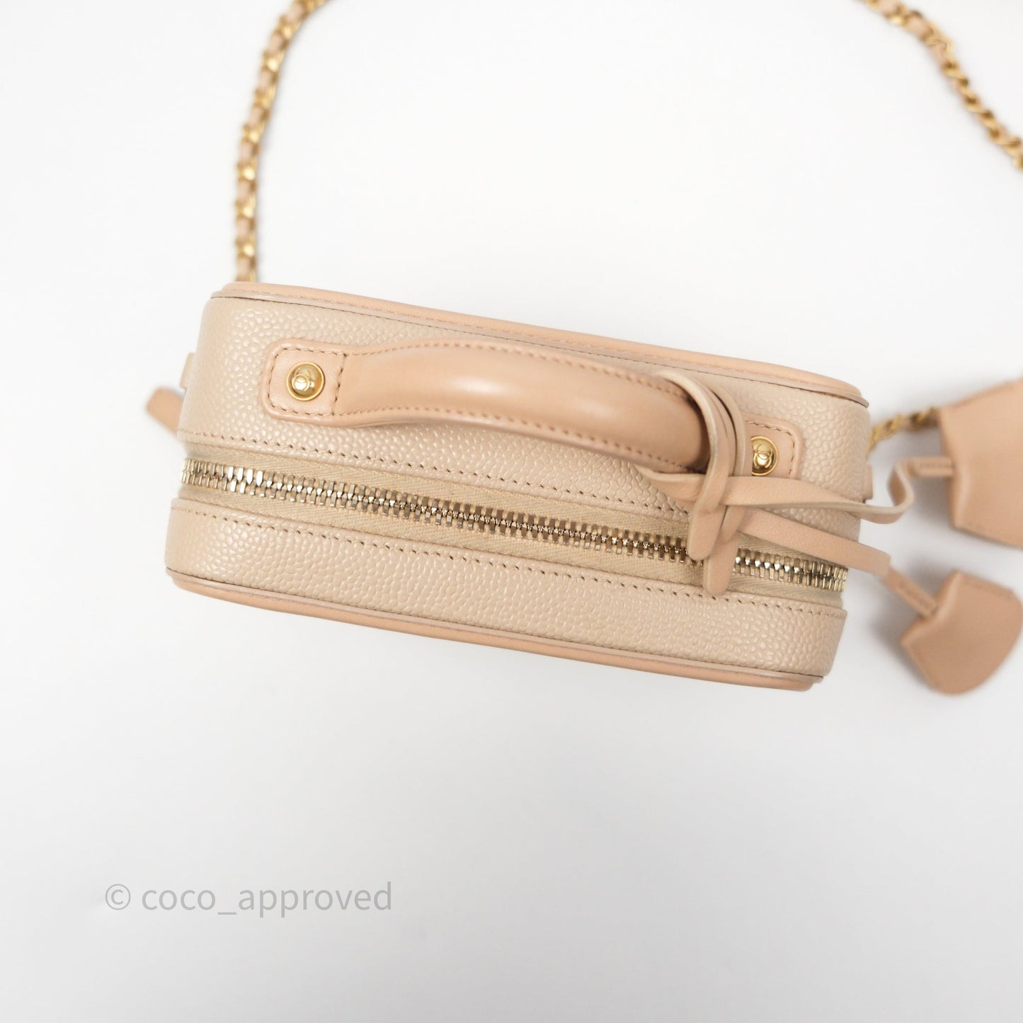 Chanel Quilted Small CC Filigree Vanity Case Beige Caviar Gold Hardware