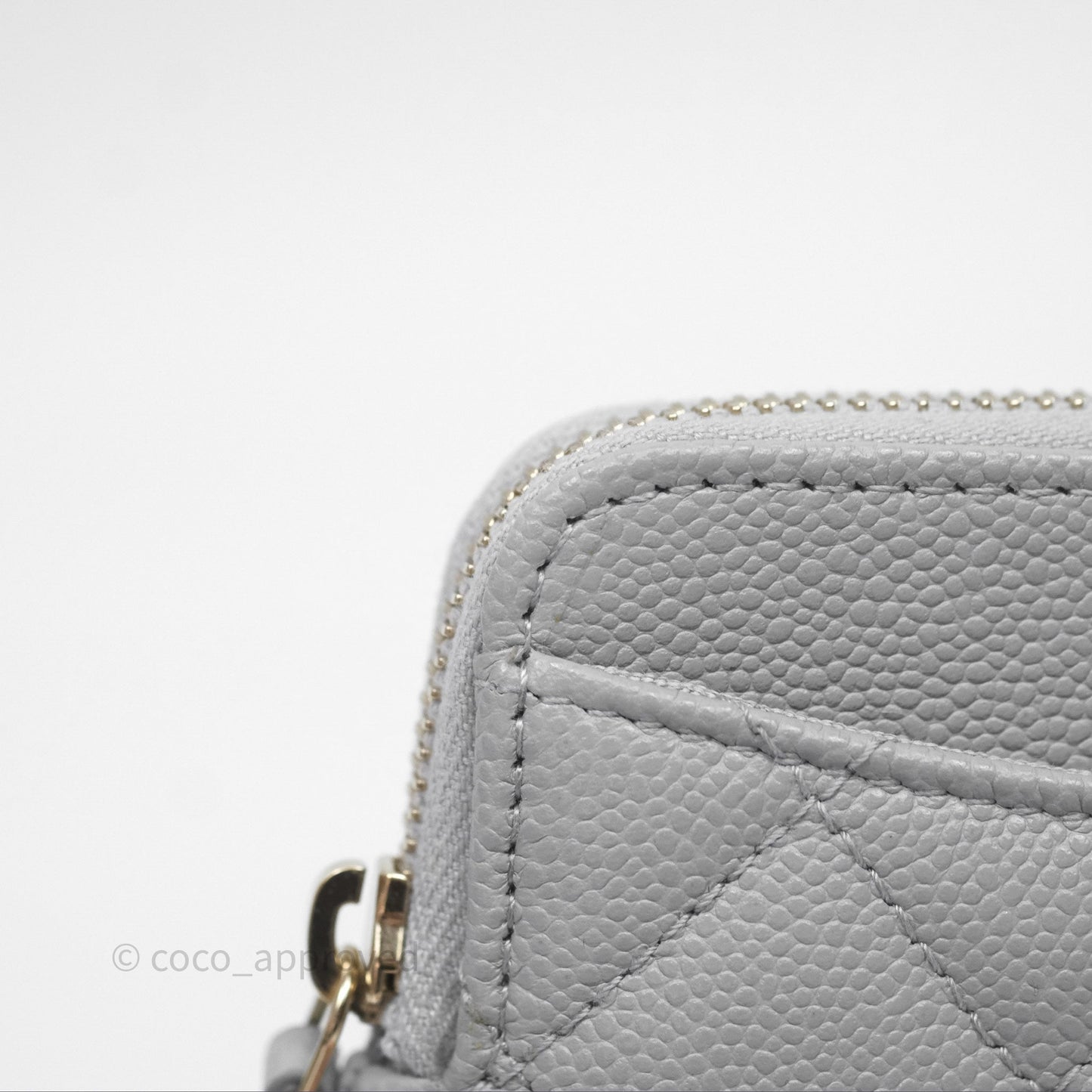 Chanel Quilted Classic Zip Card Holder Wallet Grey Caviar Gold Hardware