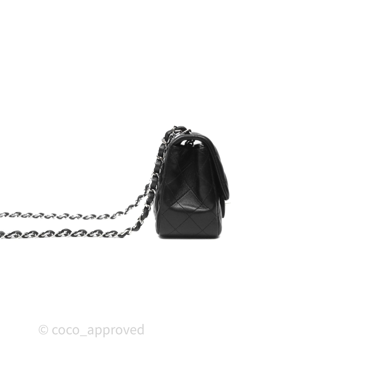 Chanel Mini Square Quilted Black Lambskin Silver Hardware