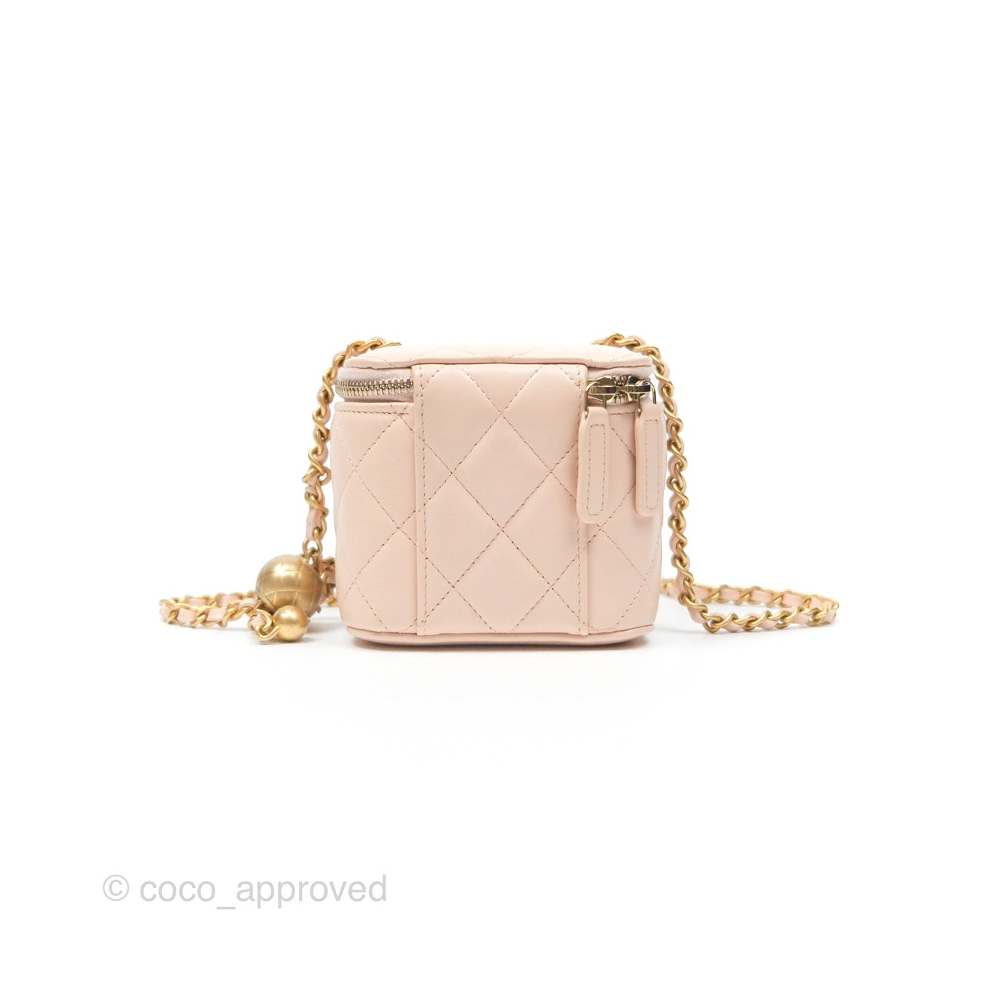 Chanel Classic Mini Pearl Crush Vanity With Chain Light Pink Lambskin Aged Gold Hardware