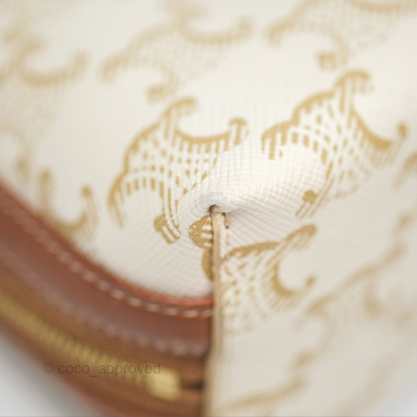 Celine Clutch With Chain Triomphe Canvas Lambskin White/Tan