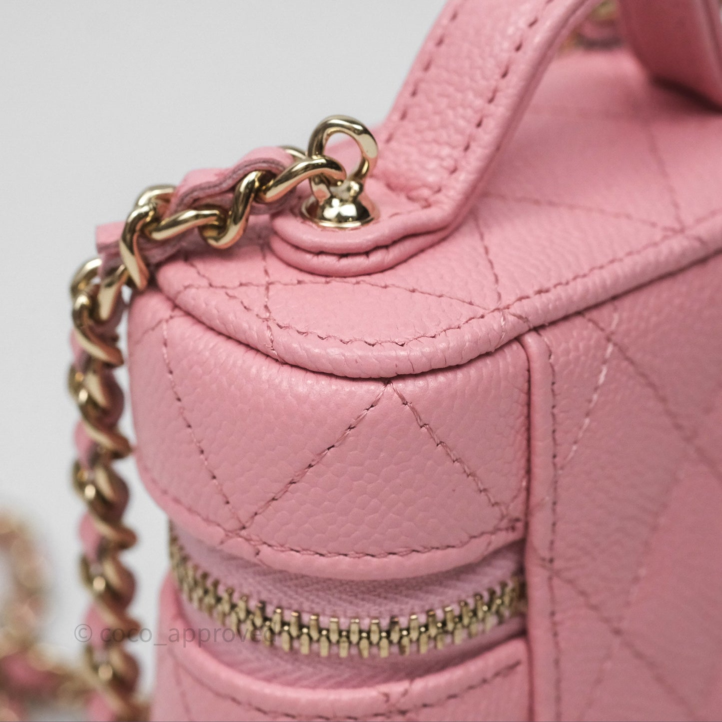 Chanel Quilted Mini Handle With Care Vanity Case With Chain Pink Caviar Gold Hardware
