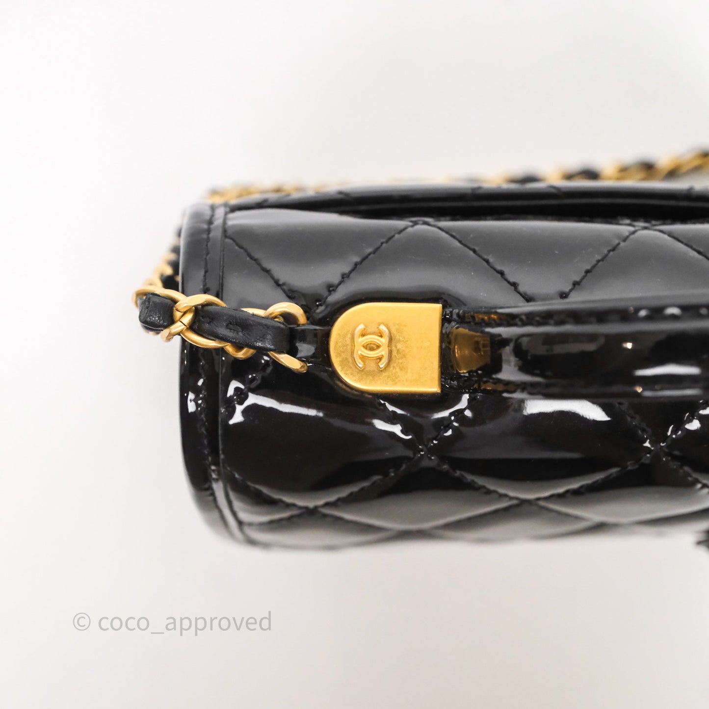 Chanel Mini School Memory Top Handle Flap Black Patent