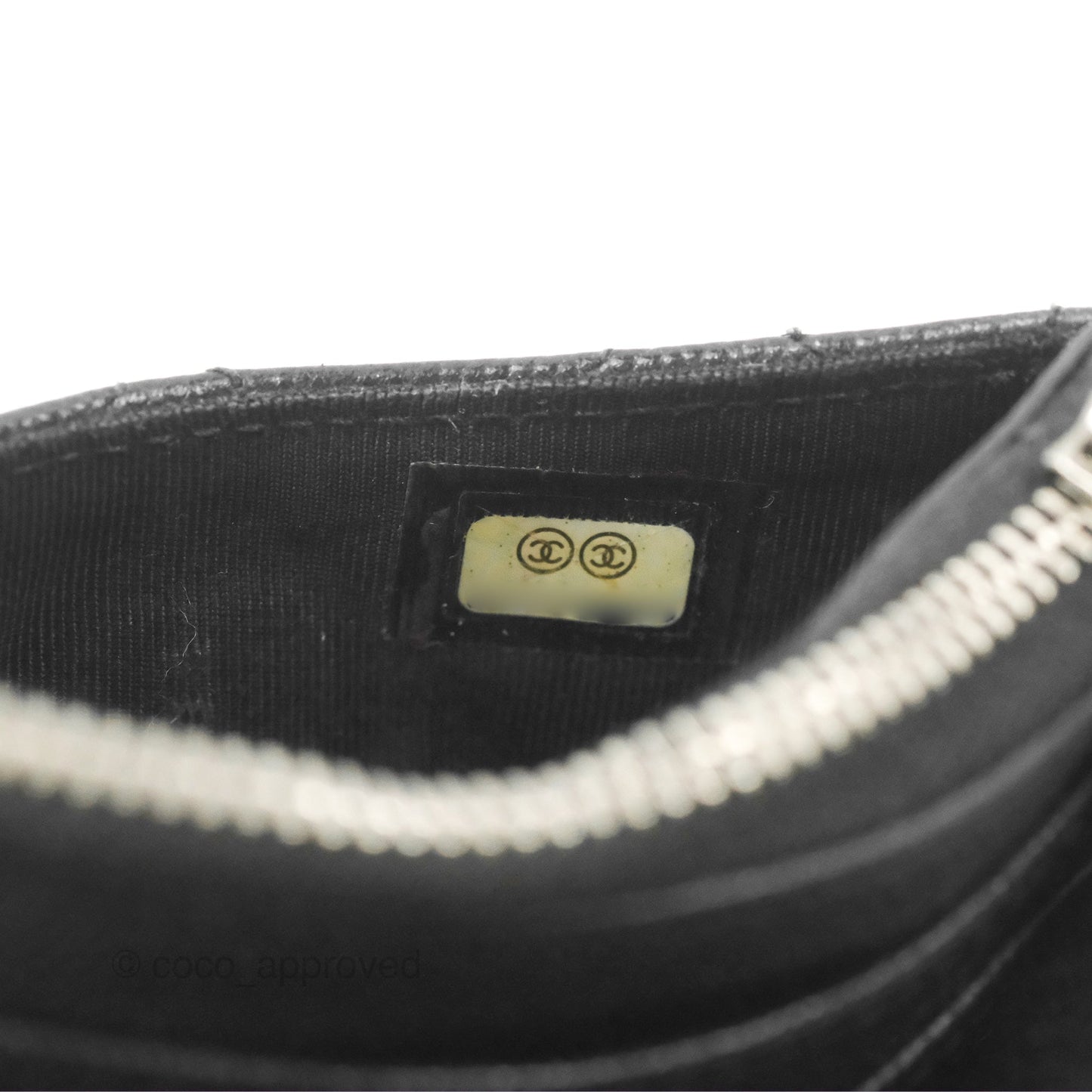Chanel Quilted CC Zipped Card Holder Black Caviar Silver Hardware